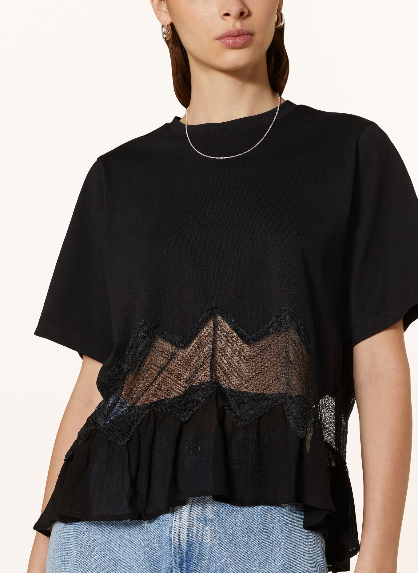 ALLSAINTS T-shirt GRACIE in mixed materials, Color: BLACK (Image 4)