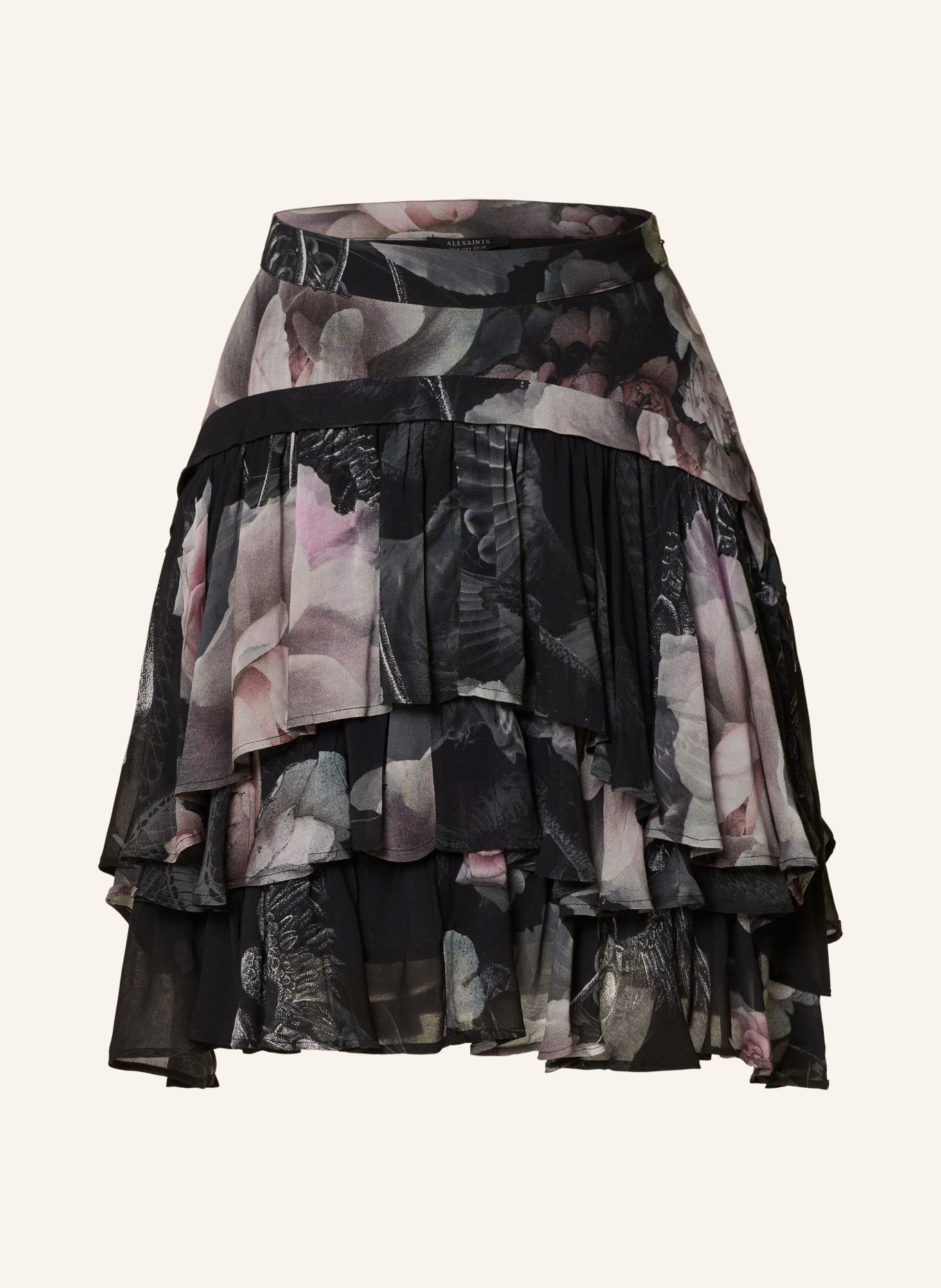 ALLSAINTS Skirt CAVARLY VALLEY with ruffles, Color: BLACK/ GREEN/ PINK (Image 1)