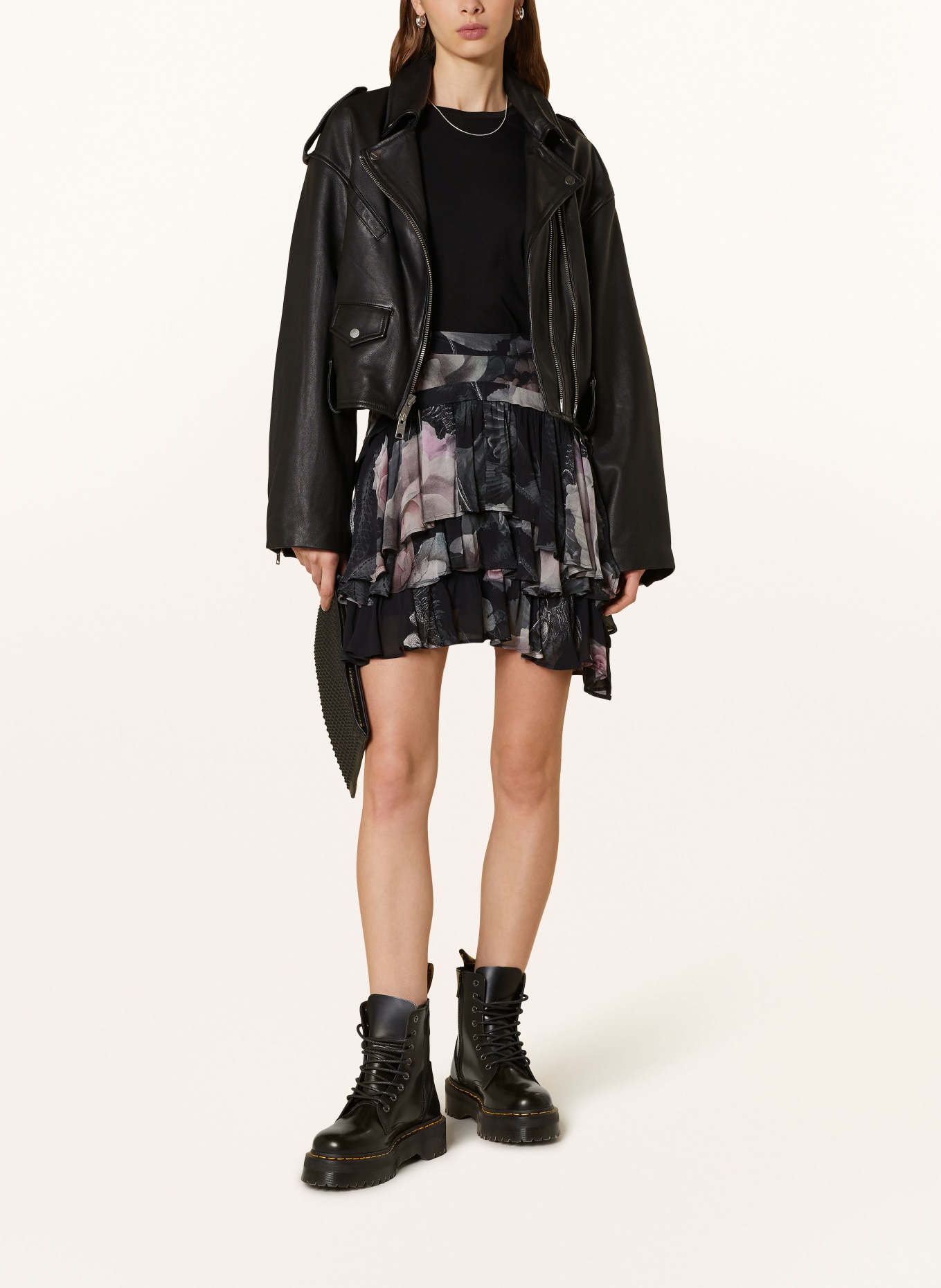 ALLSAINTS Skirt CAVARLY VALLEY with ruffles, Color: BLACK/ GREEN/ PINK (Image 2)