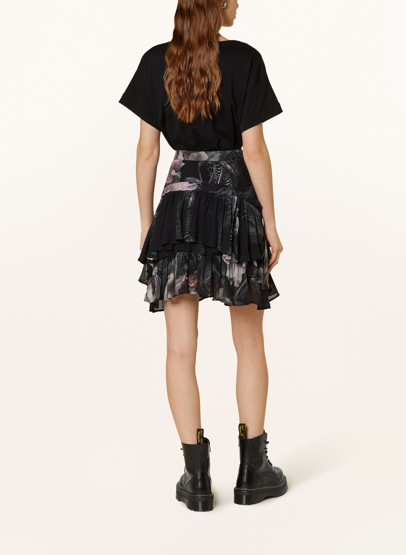 ALLSAINTS Skirt CAVARLY VALLEY with ruffles, Color: BLACK/ GREEN/ PINK (Image 3)