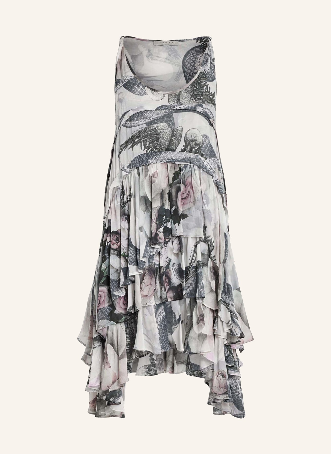ALLSAINTS Dress CAVARLY VALLEY with ruffles, Color: WHITE/ GRAY/ ROSE (Image 1)