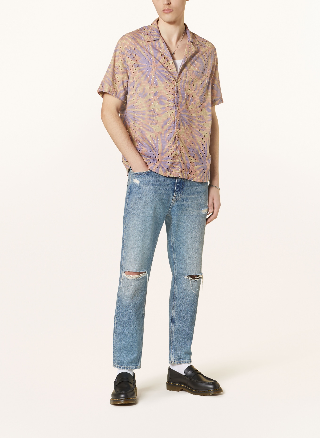 ALLSAINTS Resort shirt YUCCA relaxed fit with broderie anglaise, Color: DARK YELLOW/ PURPLE/ DARK ORANGE (Image 2)