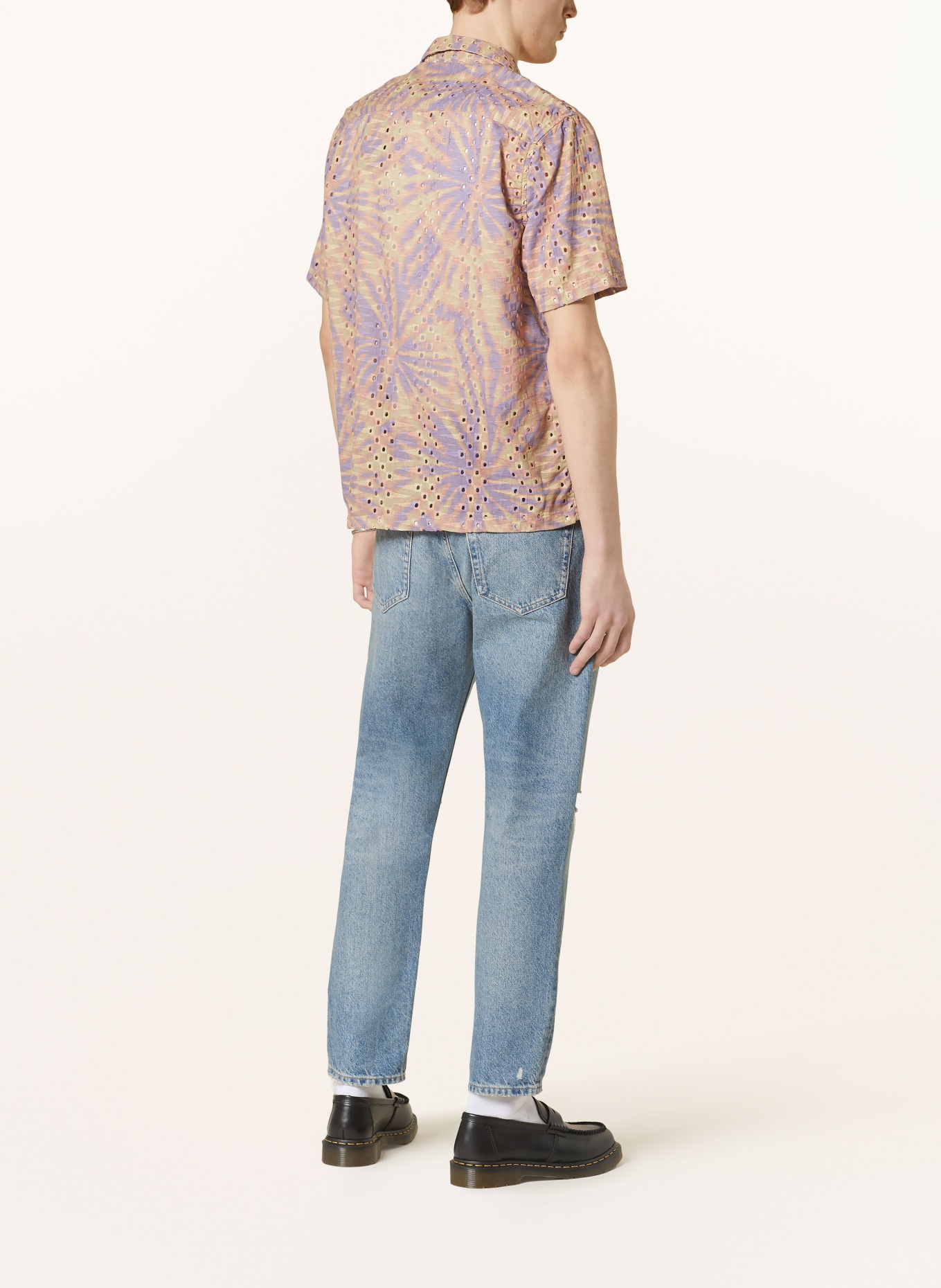 ALLSAINTS Resort shirt YUCCA relaxed fit with broderie anglaise, Color: DARK YELLOW/ PURPLE/ DARK ORANGE (Image 3)