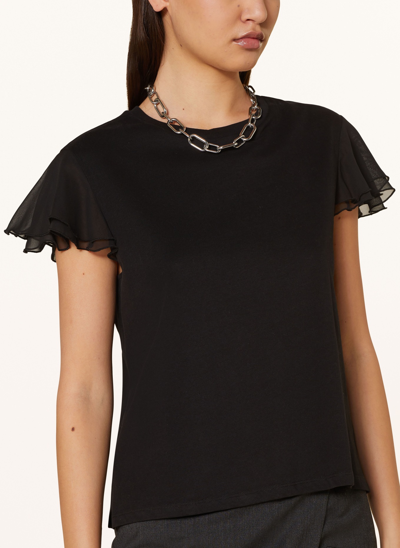ALLSAINTS T-shirt ISABEL with frills, Color: BLACK (Image 4)
