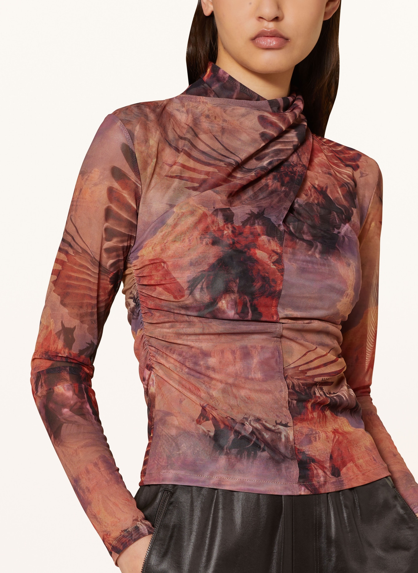 ALLSAINTS Mesh long sleeve shirt TIA COLCA, Color: BROWN/ PURPLE/ DARK RED (Image 4)