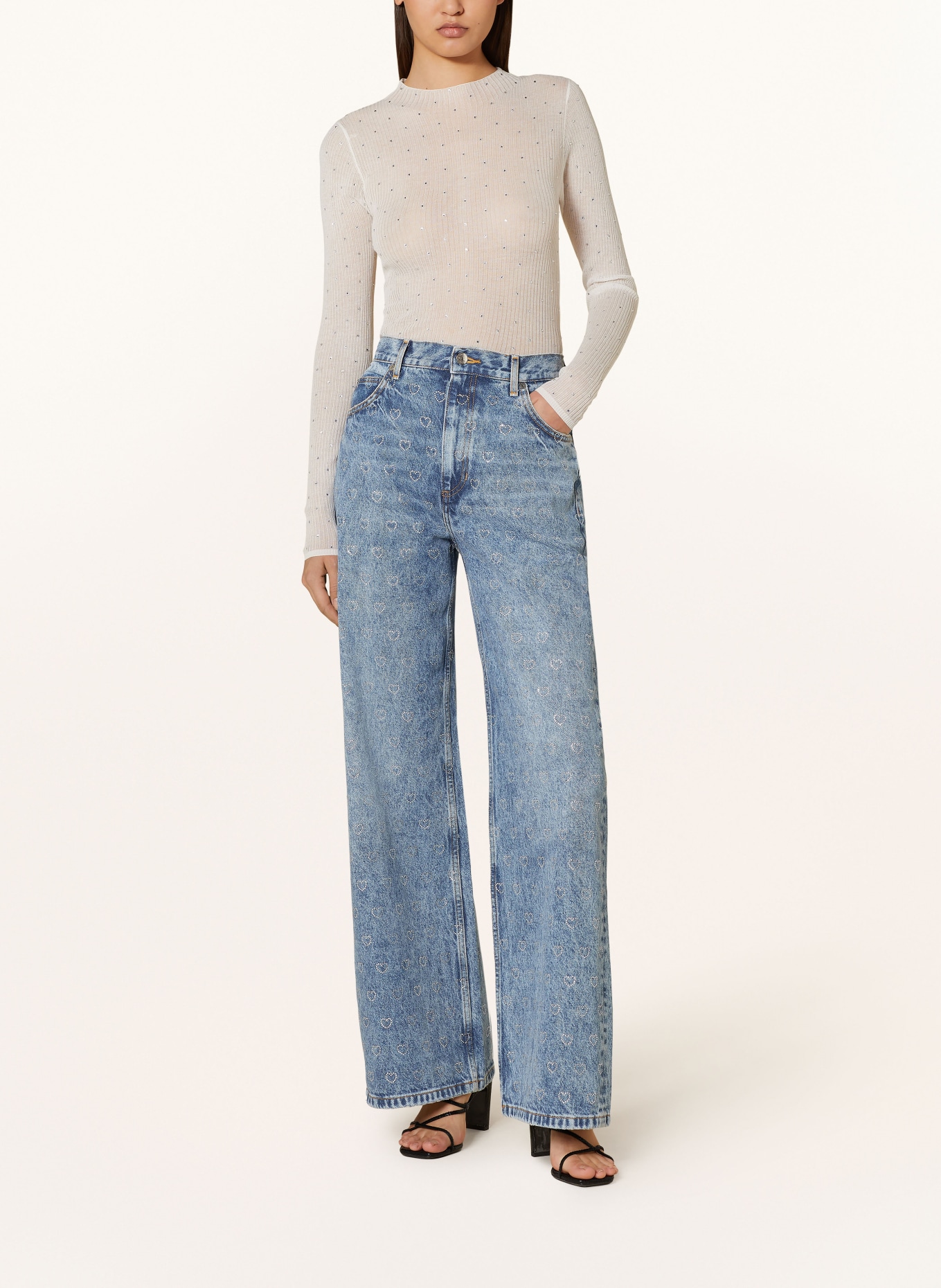 SANDRO Jeans mit Schmucksteinen, Farbe: 4785 BLUE JEAN (Bild 2)