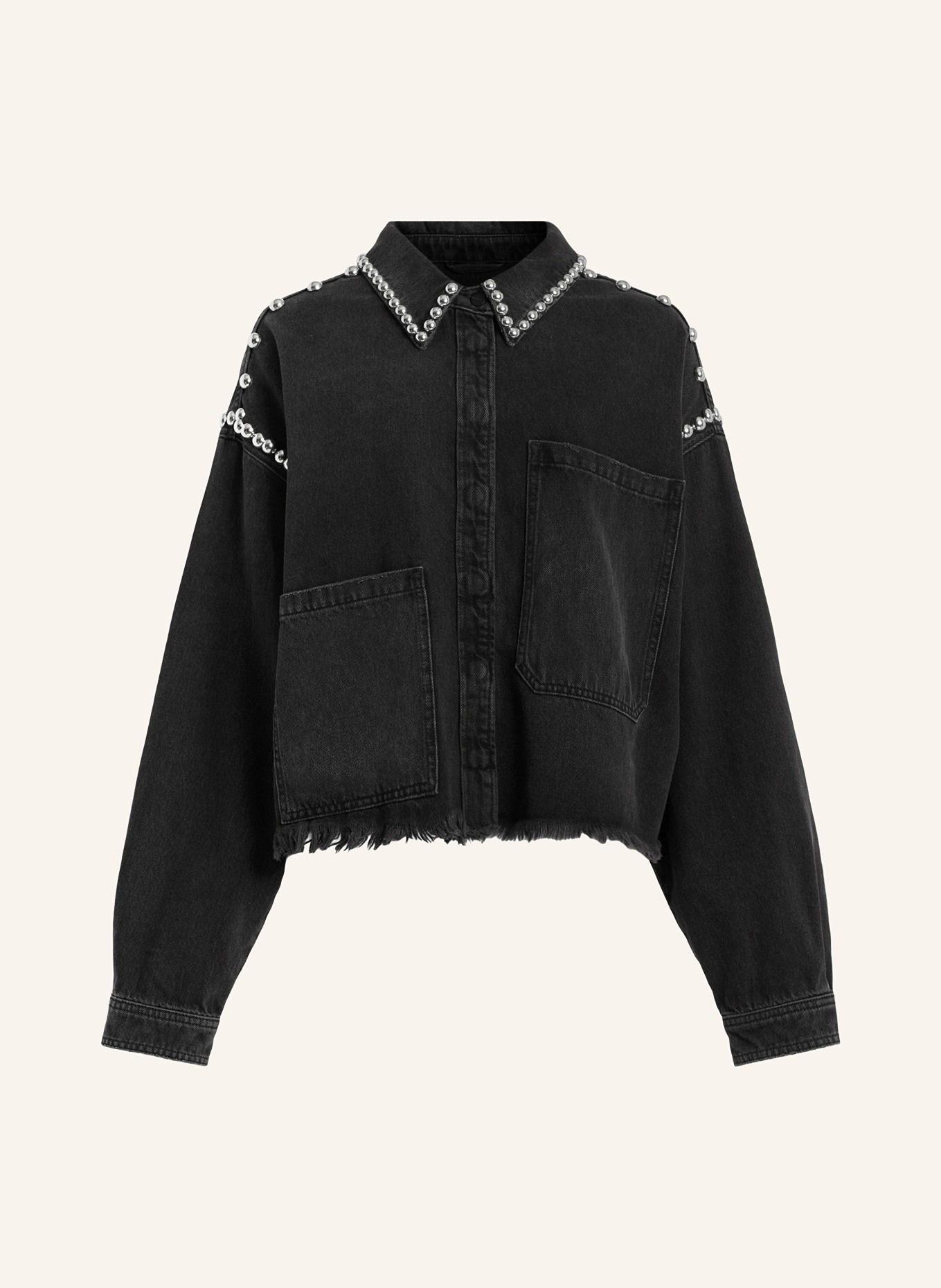 ALLSAINTS Oversized denim jacket NICKY with rivets, Color: 162 Washed Black (Image 1)