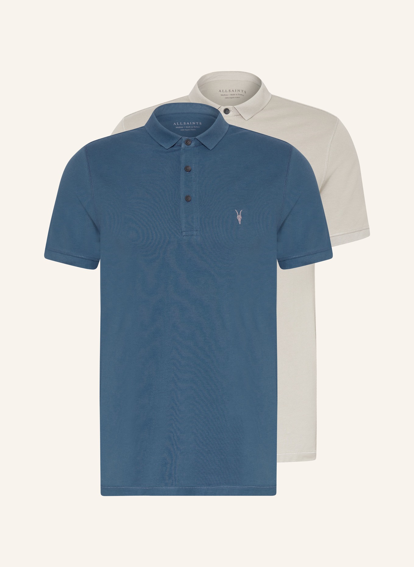 ALLSAINTS 2-pack piqué polo shirt REFORM, Color: GRAY/ BLUE (Image 1)