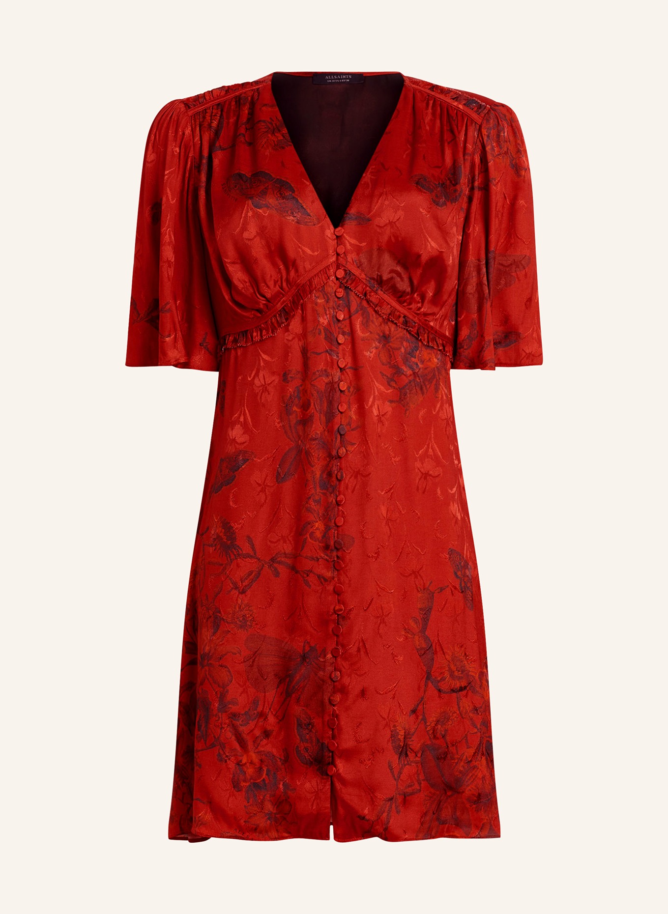 ALLSAINTS Shirt dress TIAN SANIBEL made of satin, Color: RED/ DARK GRAY (Image 1)