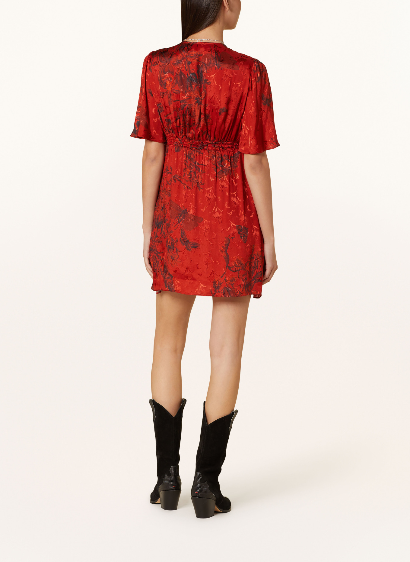 ALLSAINTS Shirt dress TIAN SANIBEL made of satin, Color: RED/ DARK GRAY (Image 3)