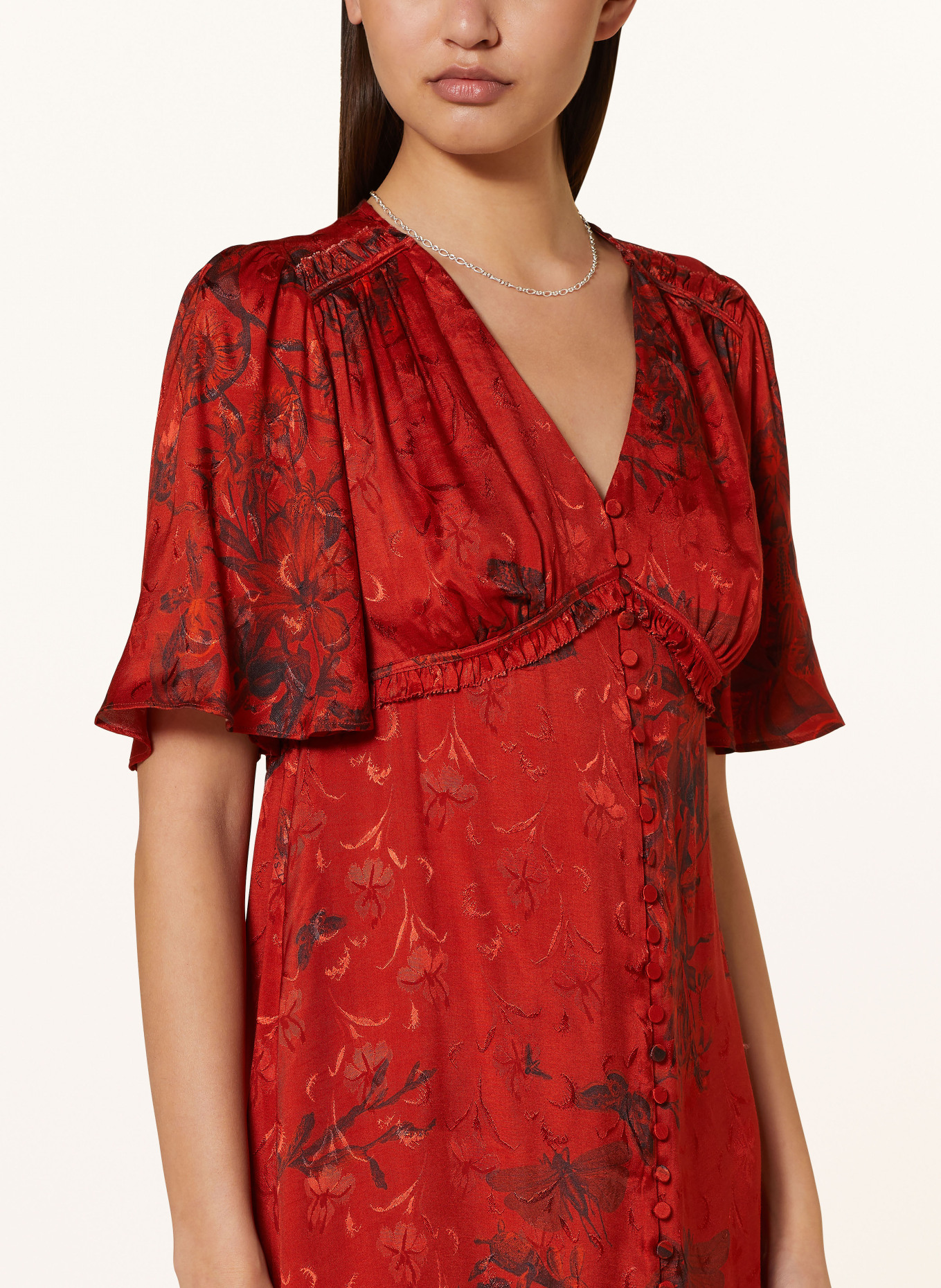ALLSAINTS Shirt dress TIAN SANIBEL made of satin, Color: RED/ DARK GRAY (Image 4)