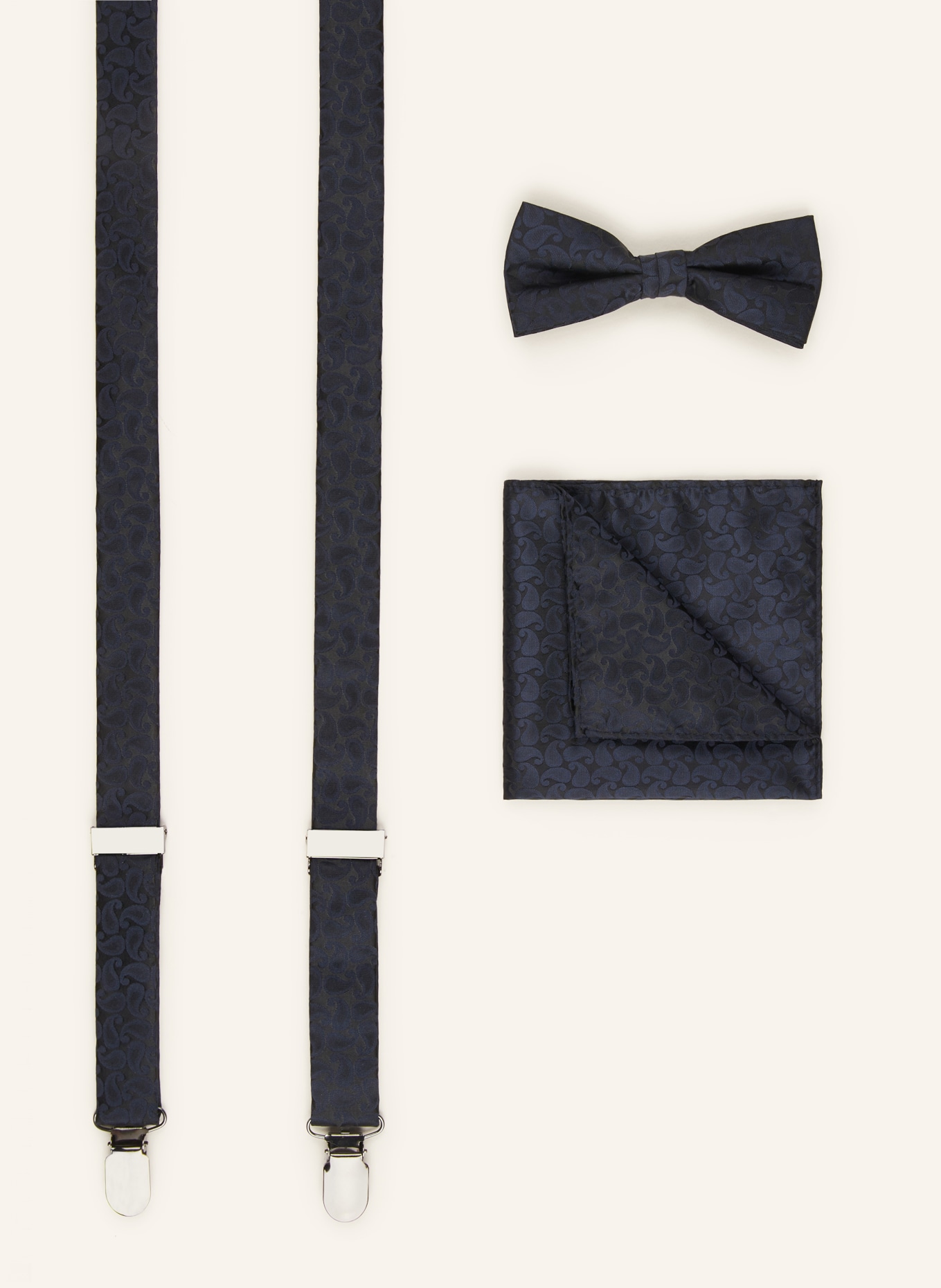 PAUL Set: Suspenders, bow tie and pocket square, Color: NAVY (Image 1)