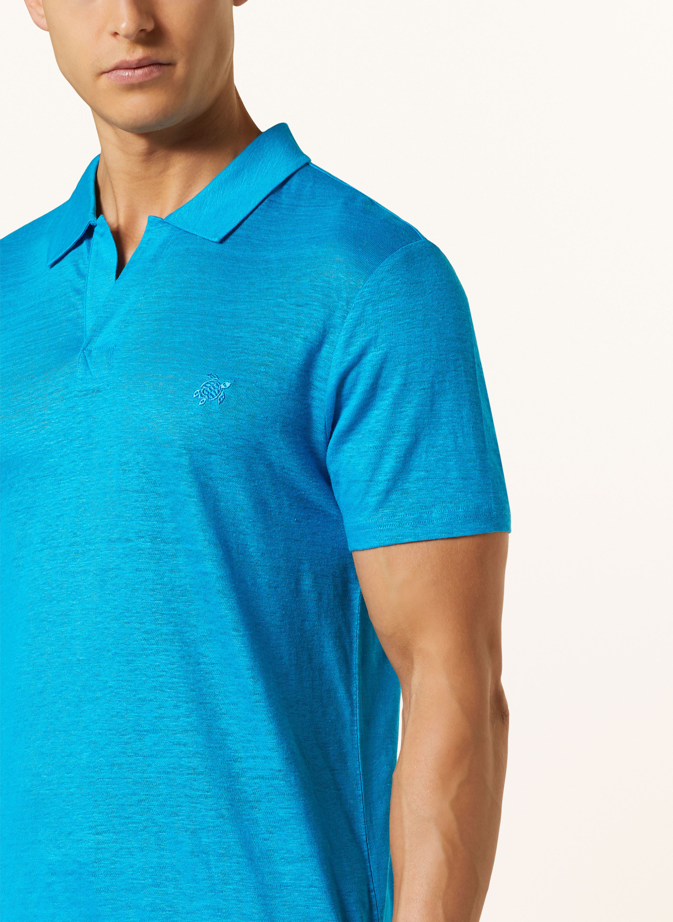 VILEBREQUIN Linen polo shirt PYRAMIDE, Color: TURQUOISE (Image 4)