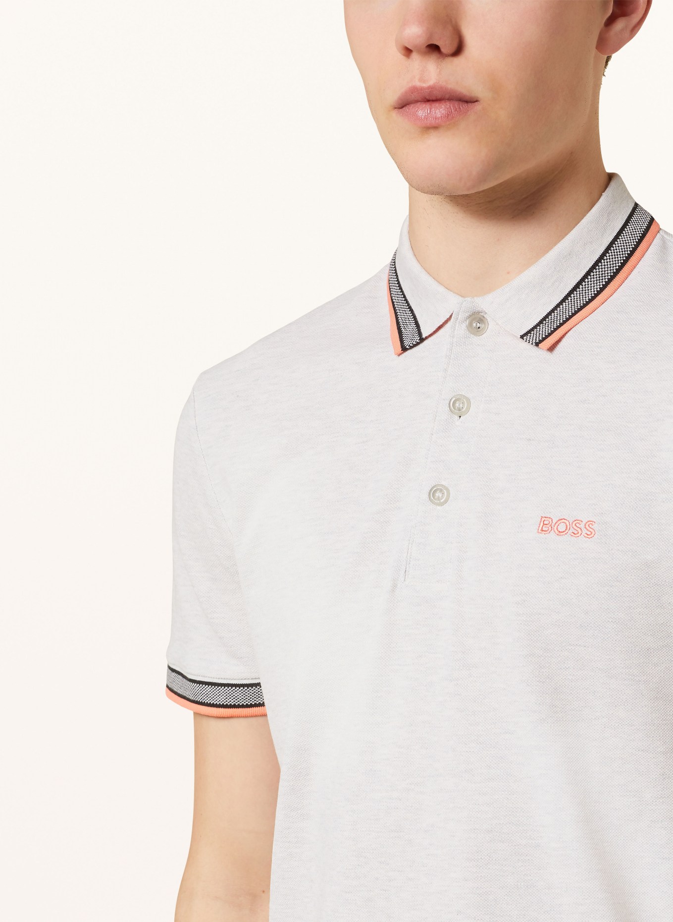 BOSS Piqué-Poloshirt PADDY CURVED Regular Fit, Farbe: ECRU/ HELLGRAU (Bild 4)
