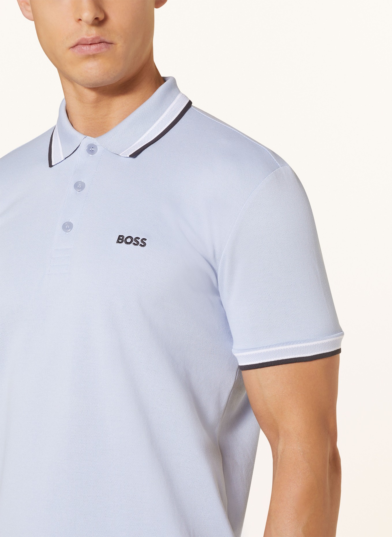 BOSS Piqué polo shirt PADDY CURVED regular fit, Color: LIGHT BLUE (Image 4)