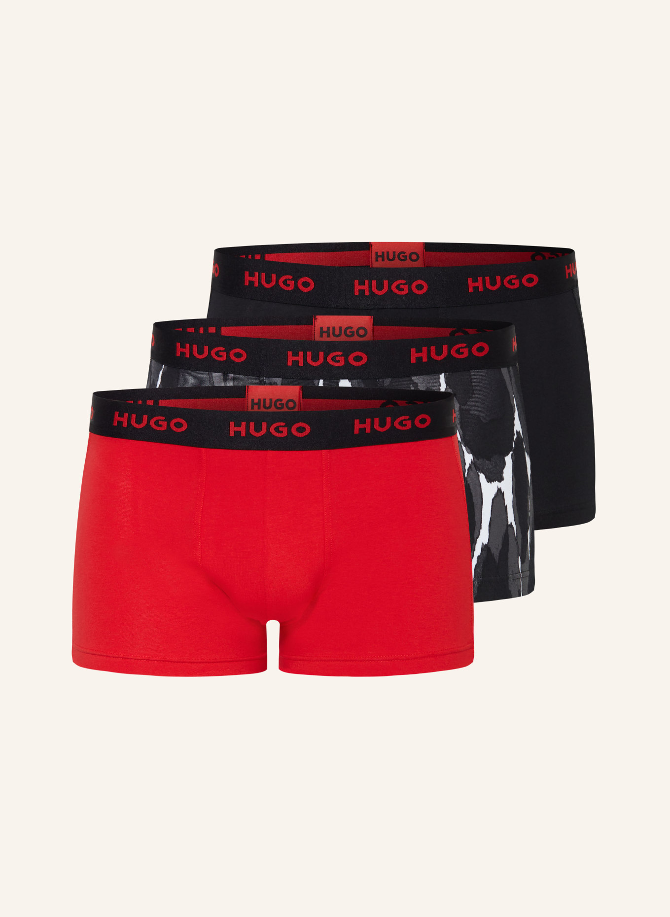 HUGO 3er-Pack Boxershorts, Farbe: SCHWARZ/ ROT/ GRAU (Bild 1)