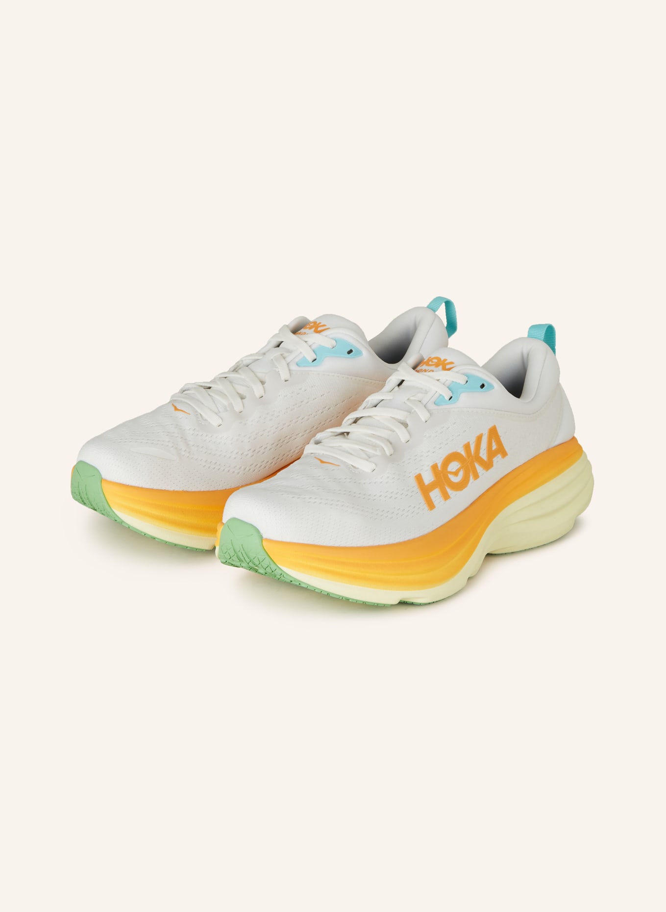 HOKA Running shoes BONDI 8, Color: WHITE/ NEON ORANGE/ YELLOW (Image 1)