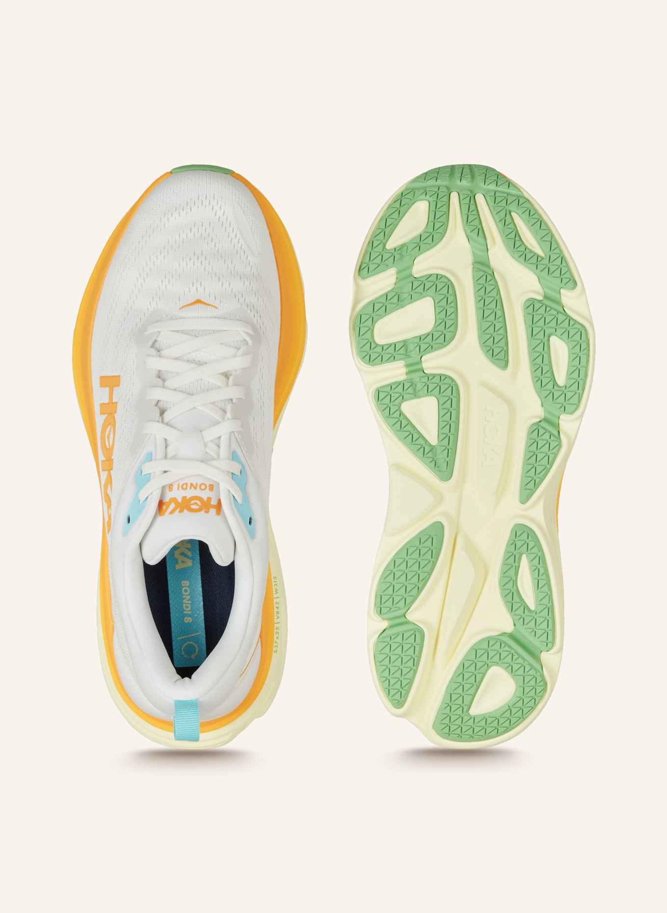 HOKA Running shoes BONDI 8, Color: WHITE/ NEON ORANGE/ YELLOW (Image 5)