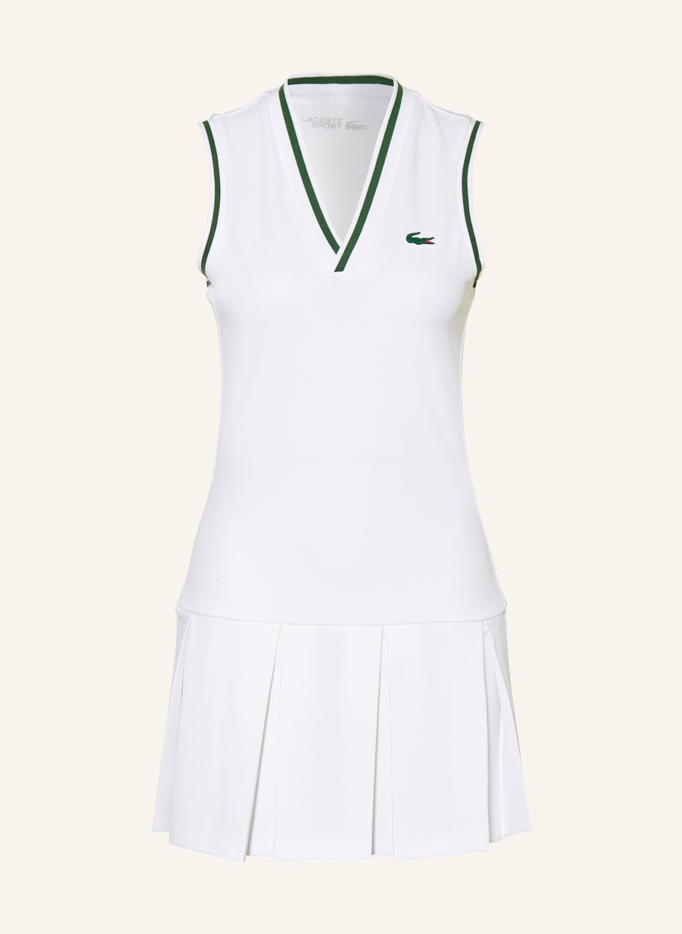 LACOSTE Sukienka tenisowa z lampasami, Kolor: BIAŁY/ ZIELONY (Obrazek 1)