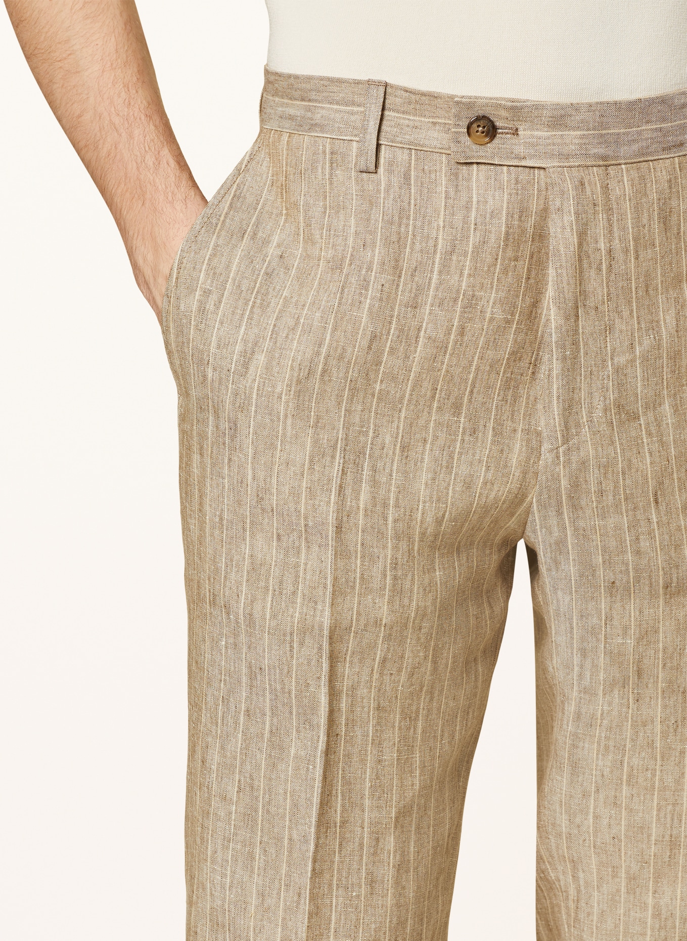 SAND COPENHAGEN Oblekové kalhoty CRAIG Modern Fit ze lnu, Barva: 230 dark beige (Obrázek 7)