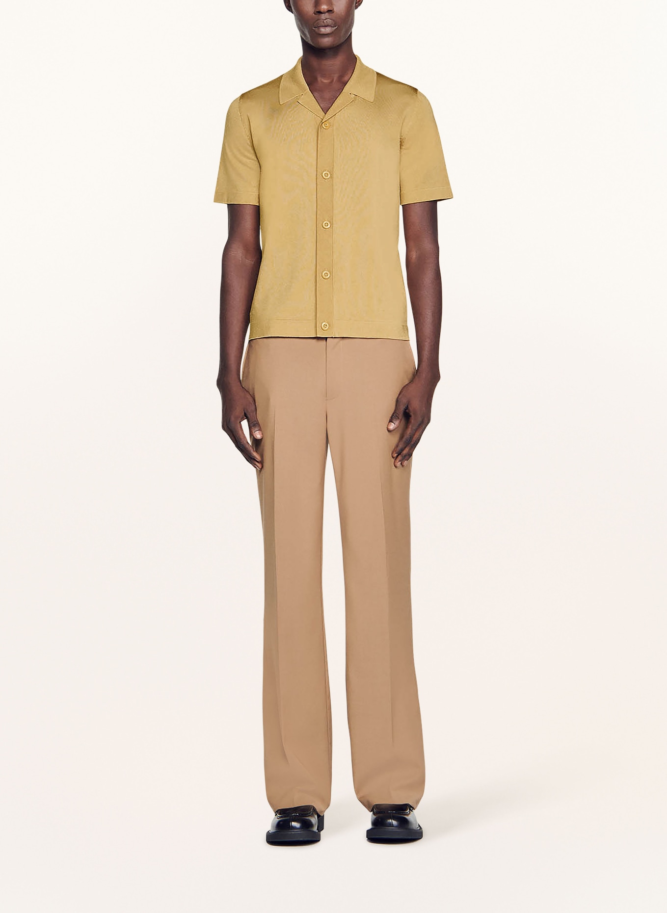 SANDRO Dzianinowa koszula z klapami extra slim fit, Kolor: CAMELOWY (Obrazek 2)