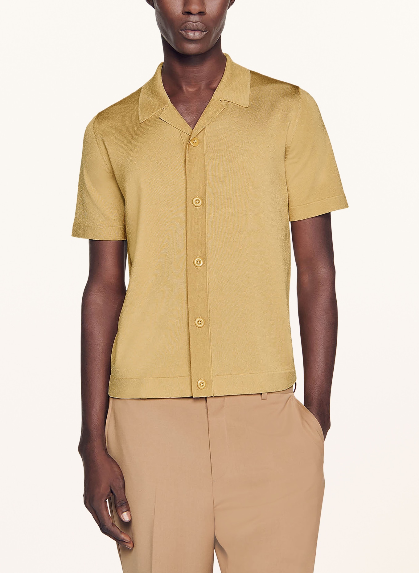 SANDRO Dzianinowa koszula z klapami extra slim fit, Kolor: CAMELOWY (Obrazek 4)