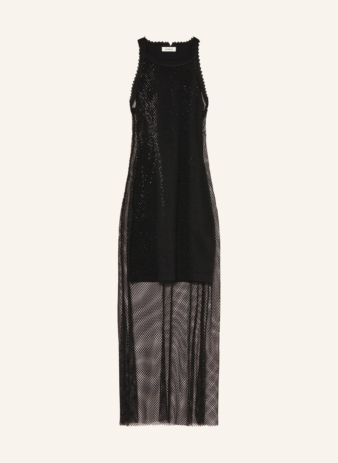 SANDRO Sukienka z siateczki z ozdobnymi kamykami, Kolor: CZARNY (Obrazek 1)