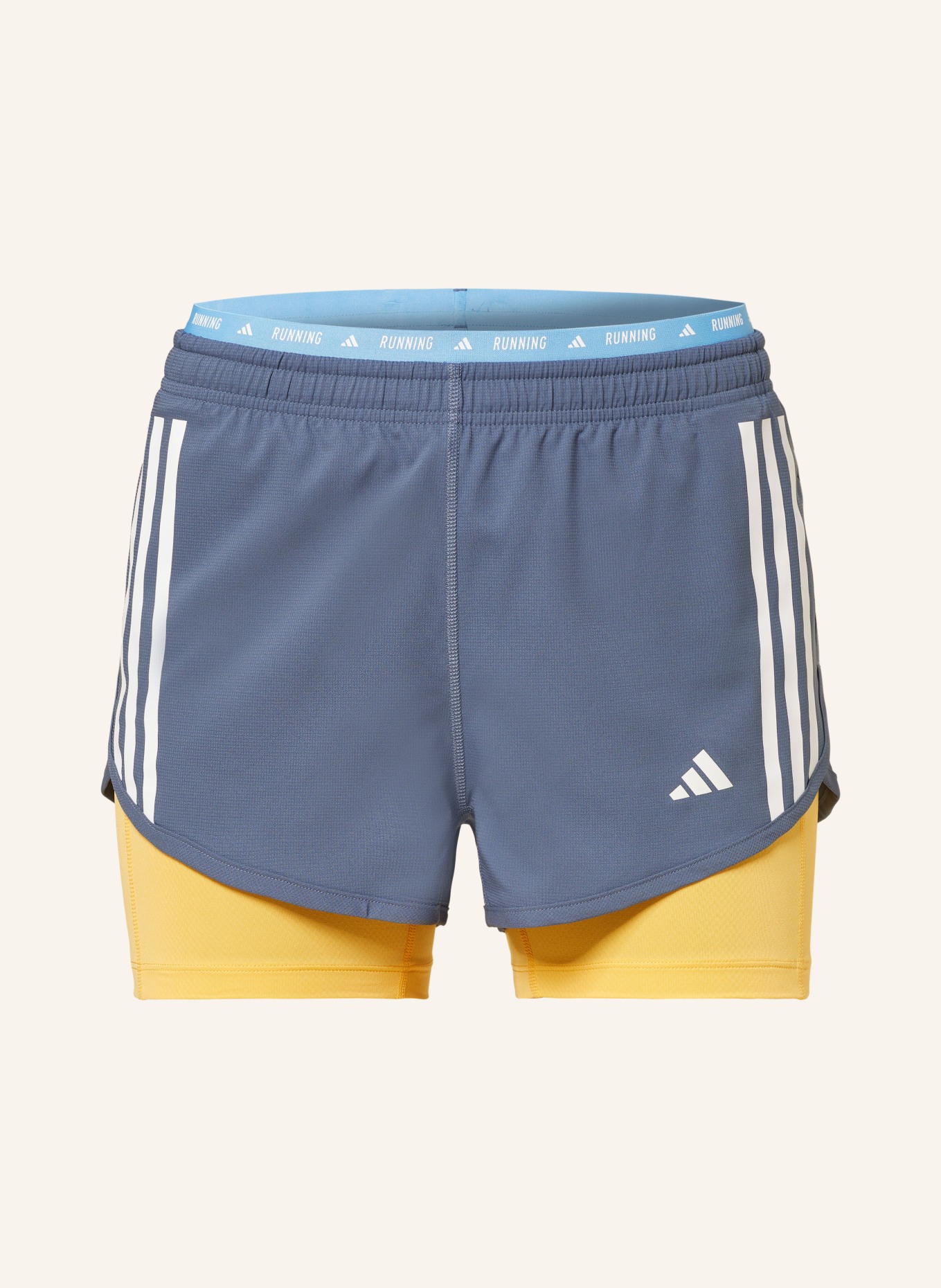 adidas 2-in-1 running shorts OWN THE RUN, Color: BLUE GRAY/ YELLOW (Image 1)