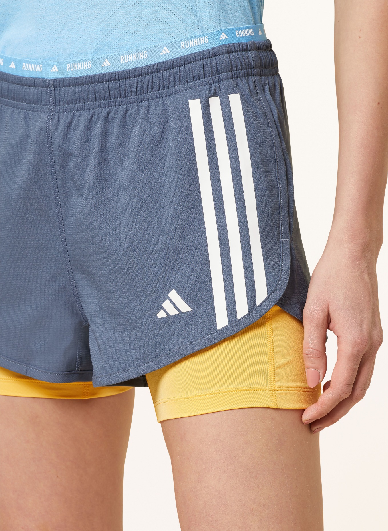 adidas 2-in-1 running shorts OWN THE RUN, Color: BLUE GRAY/ YELLOW (Image 5)