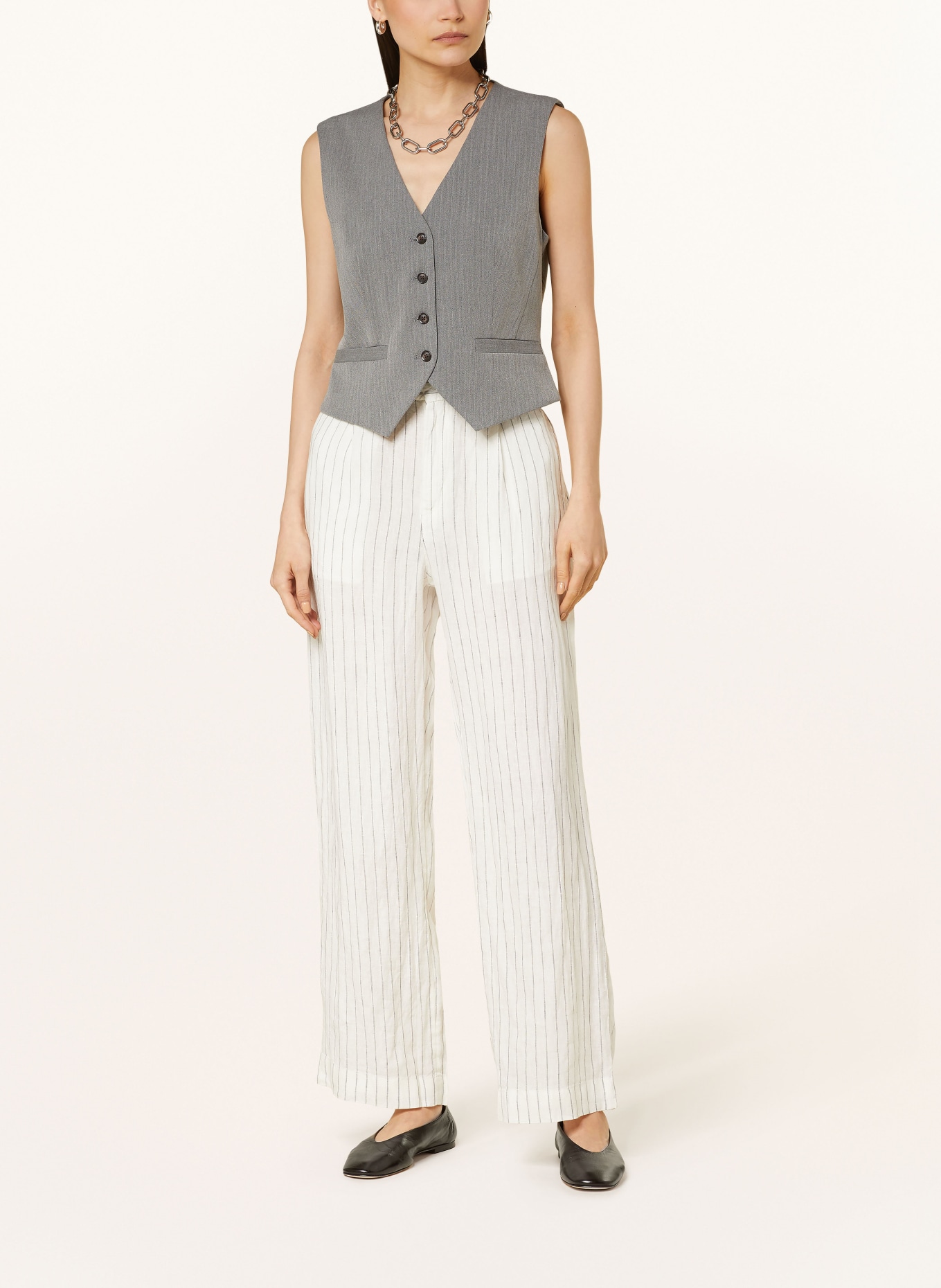 gina tricot Linen trousers, Color: ECRU/ BLACK (Image 2)