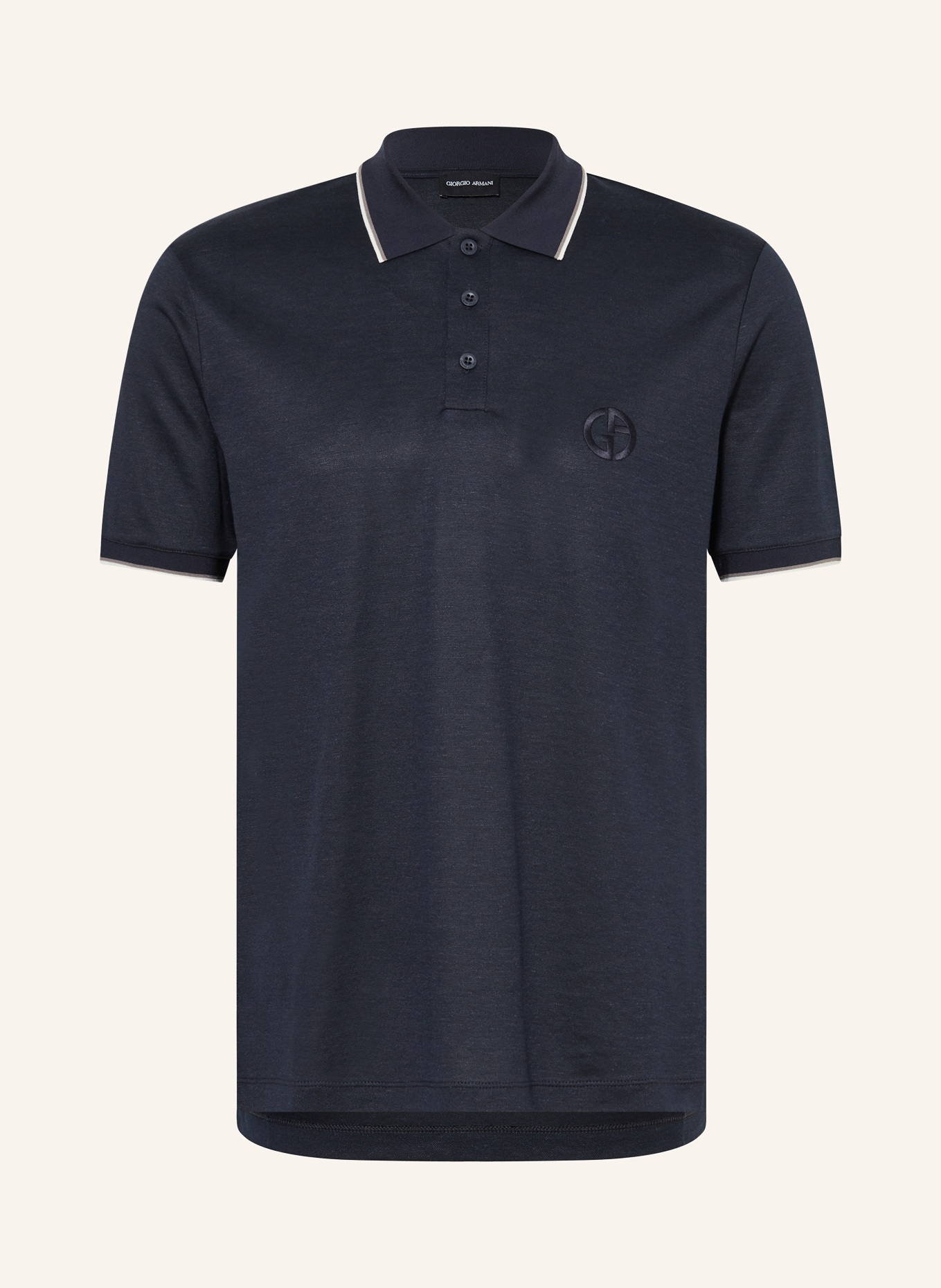 GIORGIO ARMANI Knitted polo shirt with silk and linen, Color: DARK BLUE (Image 1)