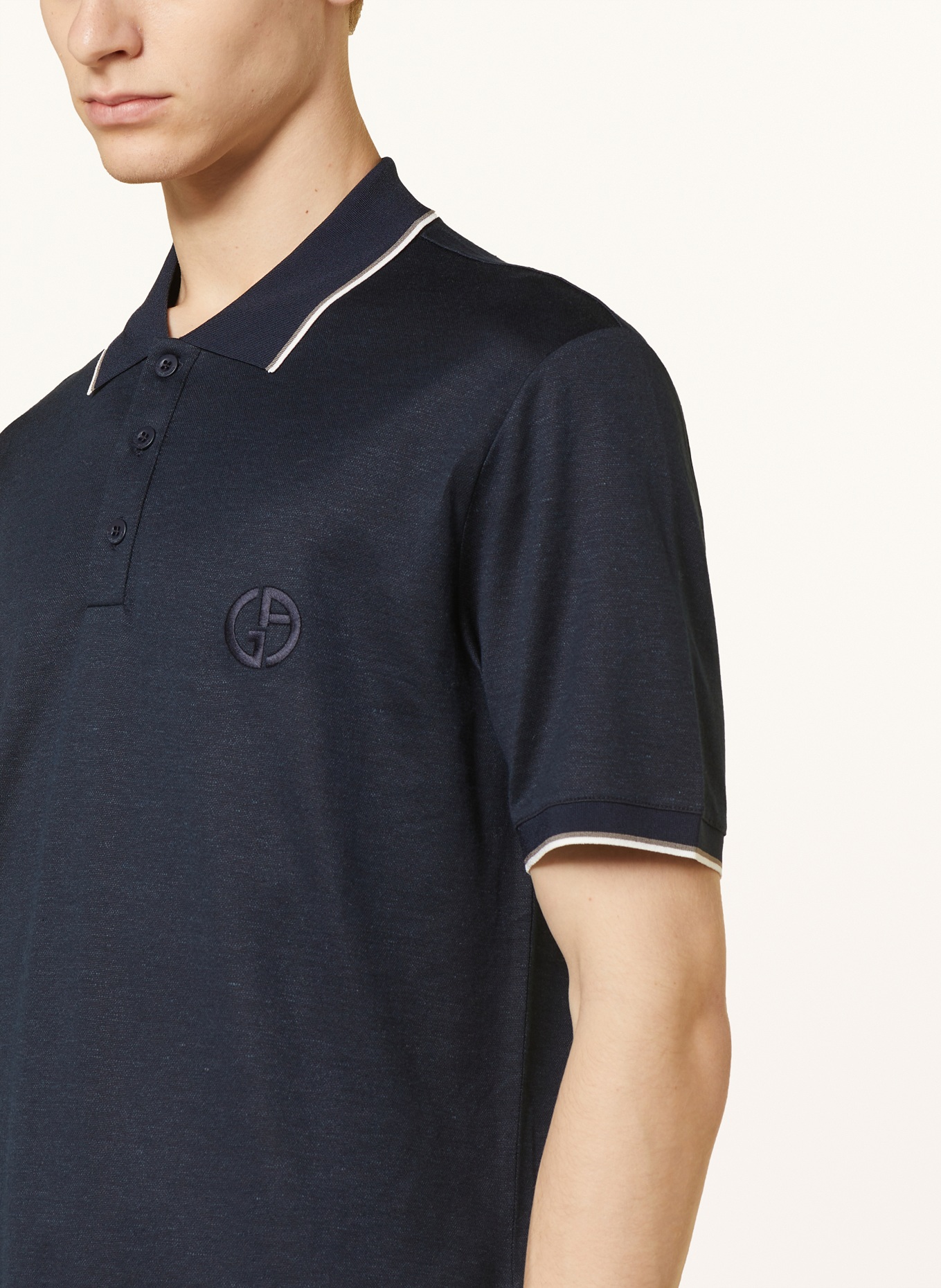 GIORGIO ARMANI Knitted polo shirt with silk and linen, Color: DARK BLUE (Image 4)