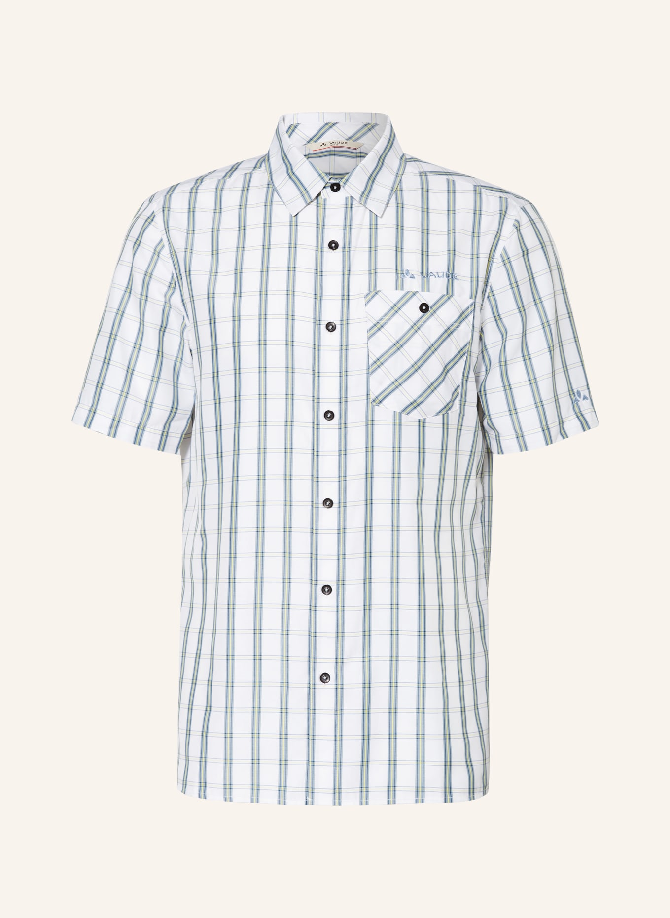 VAUDE Short sleeve shirt ME ALBSTEIG regular fit, Color: WHITE/ YELLOW/ BLUE GRAY (Image 1)