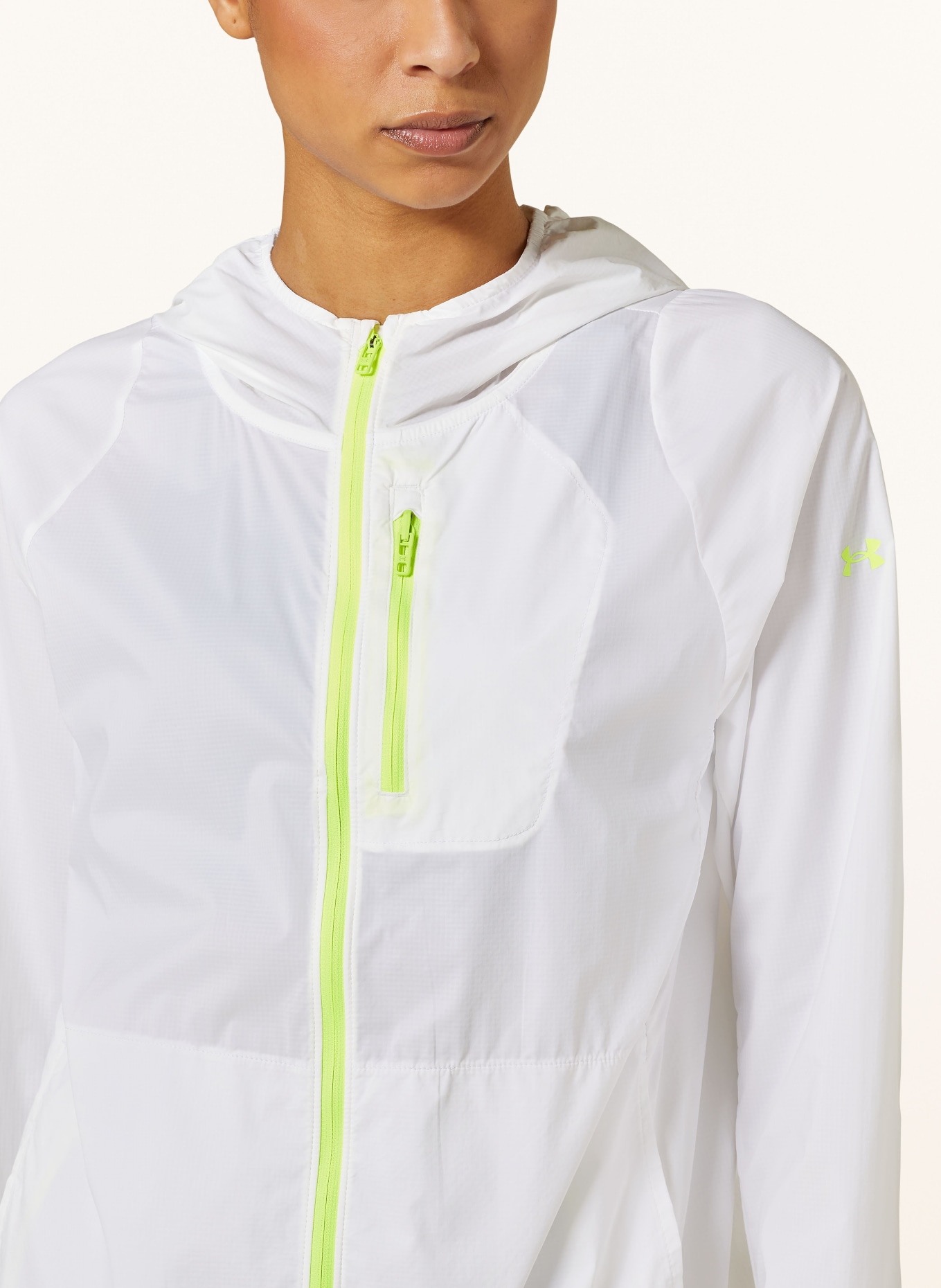UNDER ARMOUR Running jacket PHANTOM, Color: WHITE/ NEON GREEN (Image 5)
