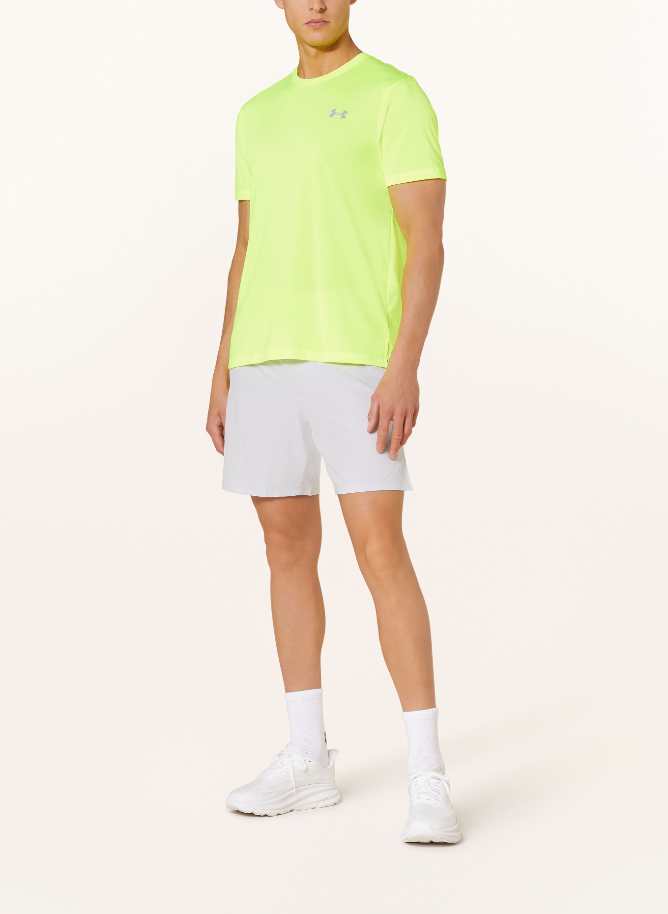 UNDER ARMOUR 2-in-1 running shorts UA LAUNCH ELITE, Color: LIGHT GRAY/ NEON YELLOW (Image 2)