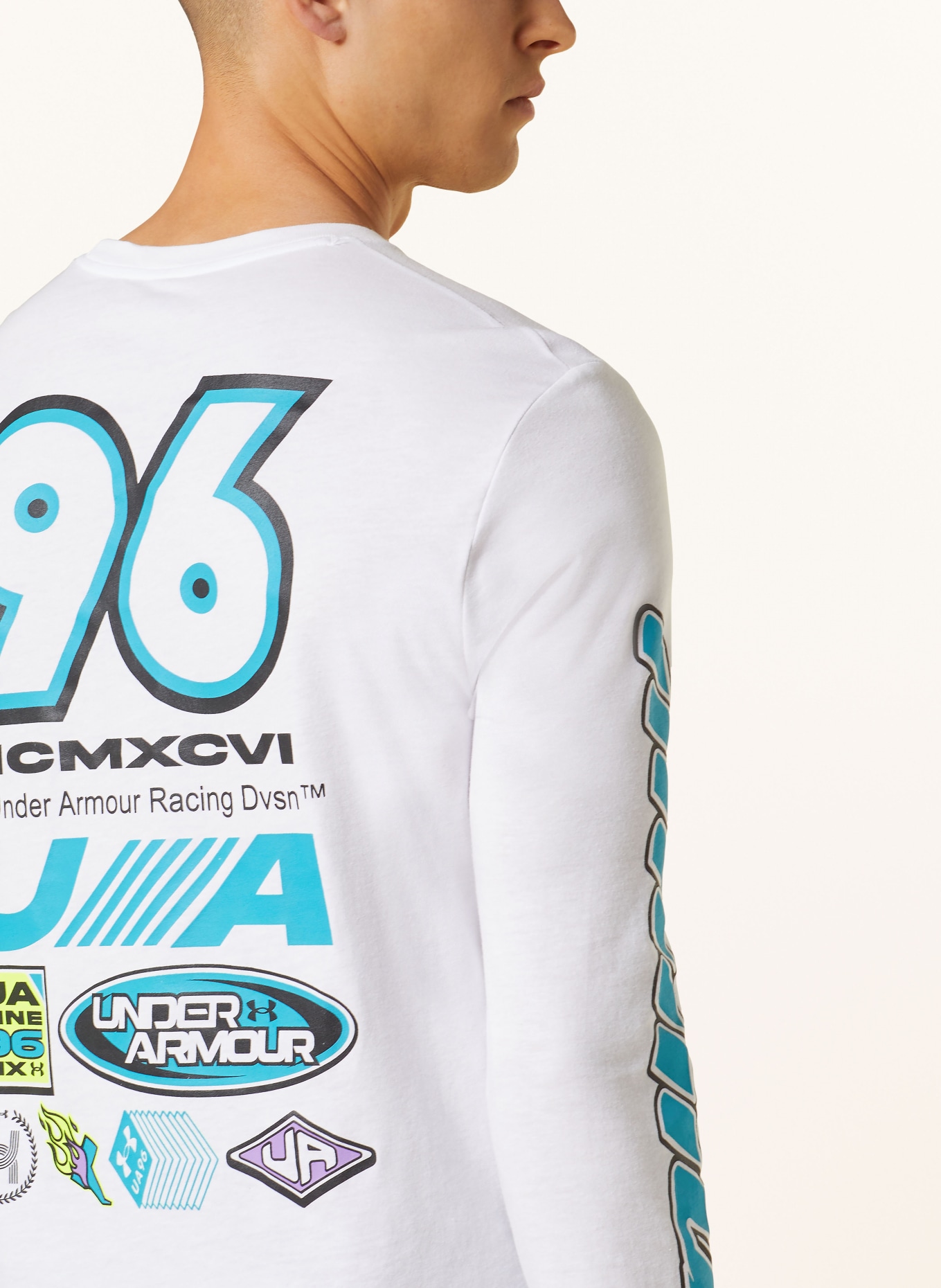 UNDER ARMOUR Long sleeve shirt UA LAUNCH, Color: WHITE/ TURQUOISE/ BLACK (Image 4)