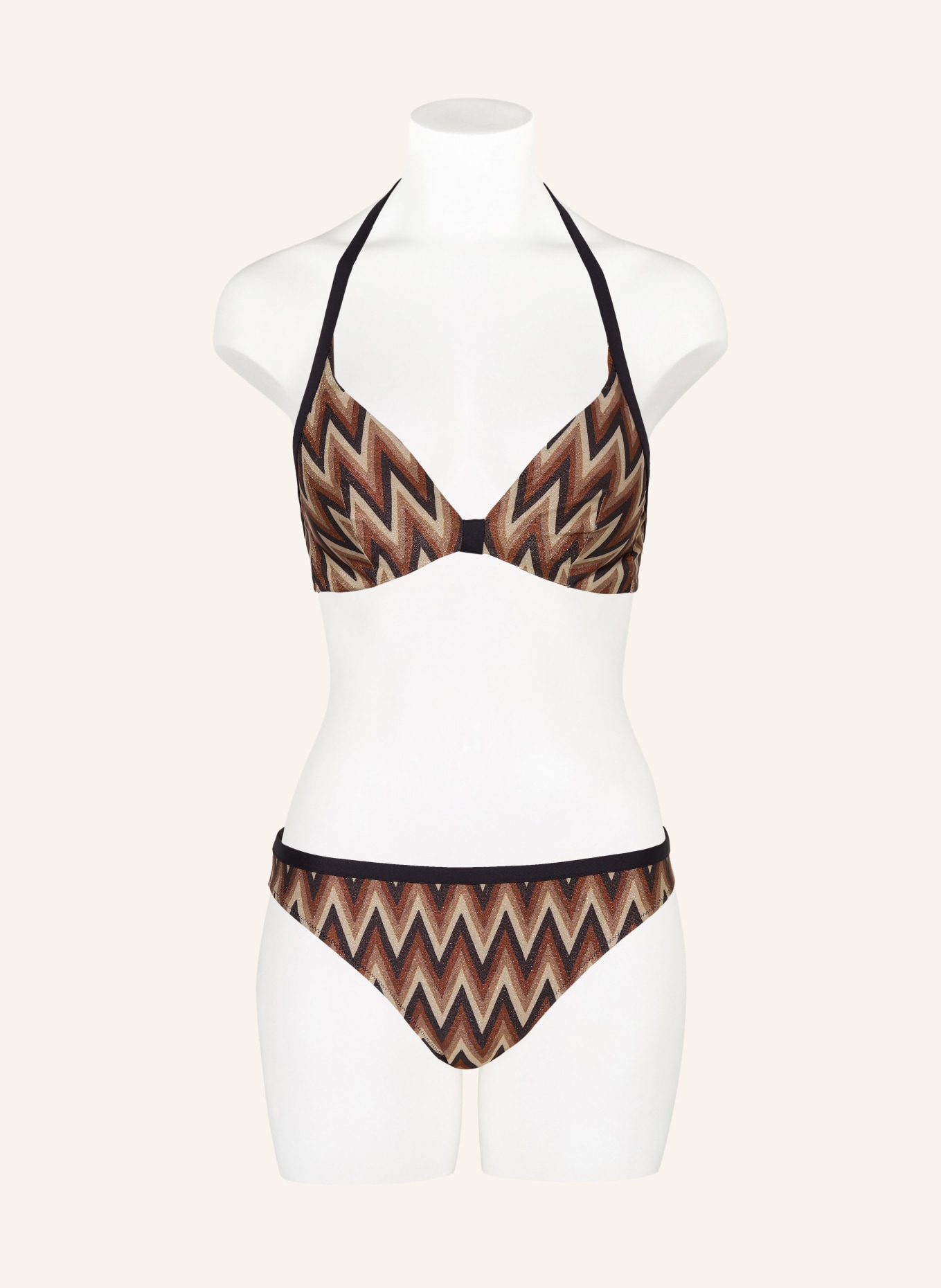 MARIE JO Triangle bikini top SU ANA with glitter thread, Color: BROWN/ BLACK/ LIGHT BROWN (Image 2)