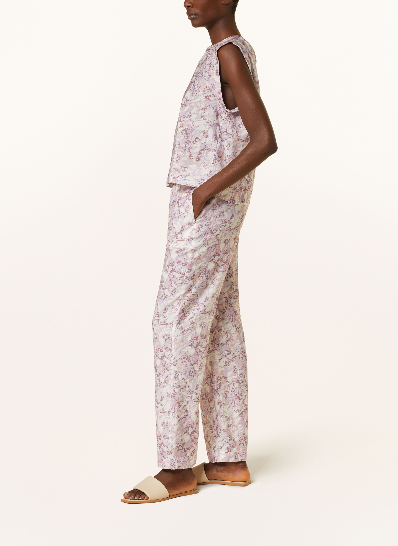 BOSS Trousers TESKA: LIGHT PURPLE / WHITE / ROSE