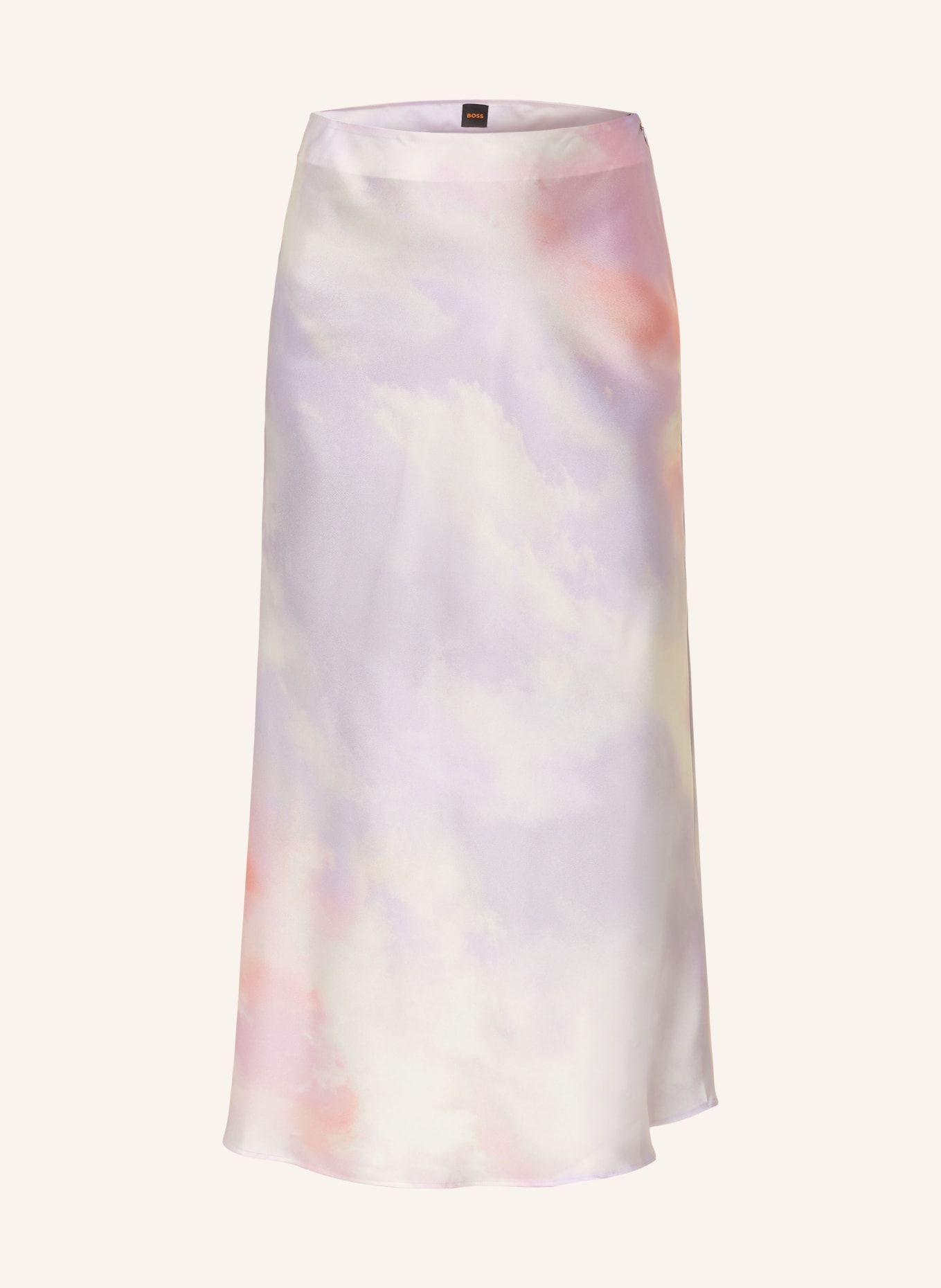 BOSS Satin skirt VISOS, Color: LIGHT PURPLE/ WHITE/ LIGHT ORANGE (Image 1)