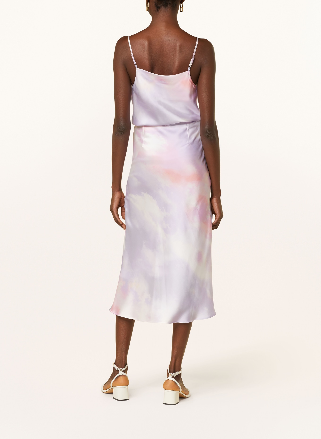 BOSS Satin skirt VISOS, Color: LIGHT PURPLE/ WHITE/ LIGHT ORANGE (Image 3)