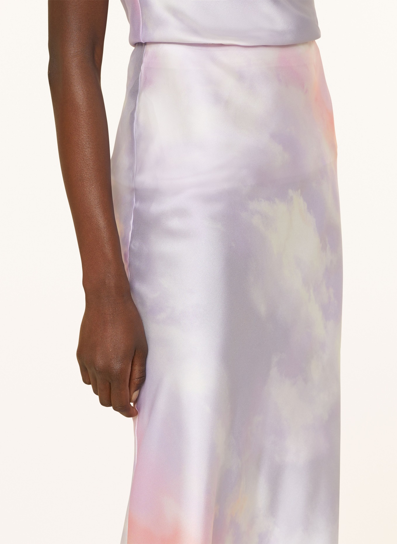 BOSS Satin skirt VISOS, Color: LIGHT PURPLE/ WHITE/ LIGHT ORANGE (Image 4)