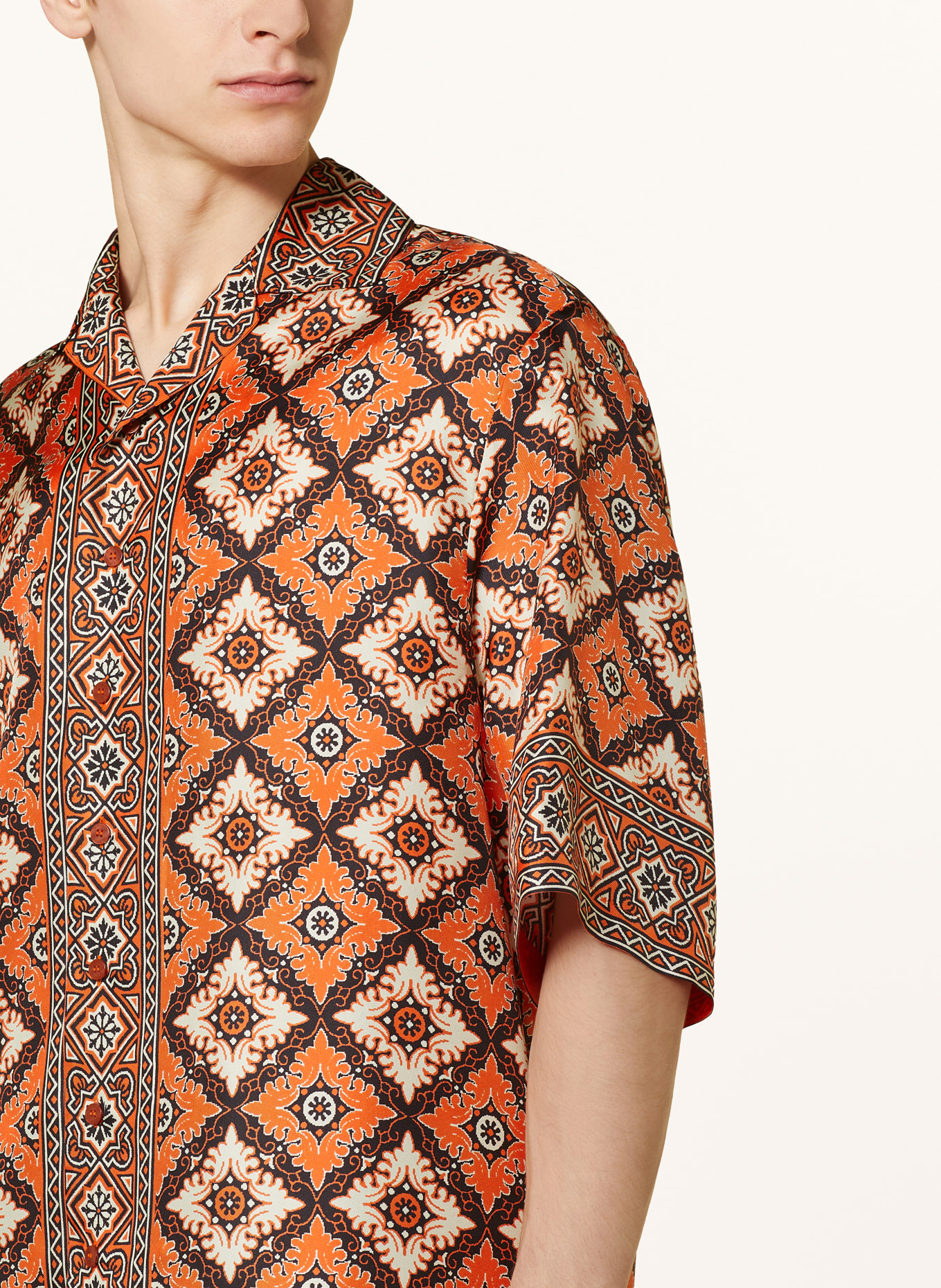 ETRO Resort shirt comfort fit in silk, Color: ORANGE/ BLACK/ ECRU (Image 4)