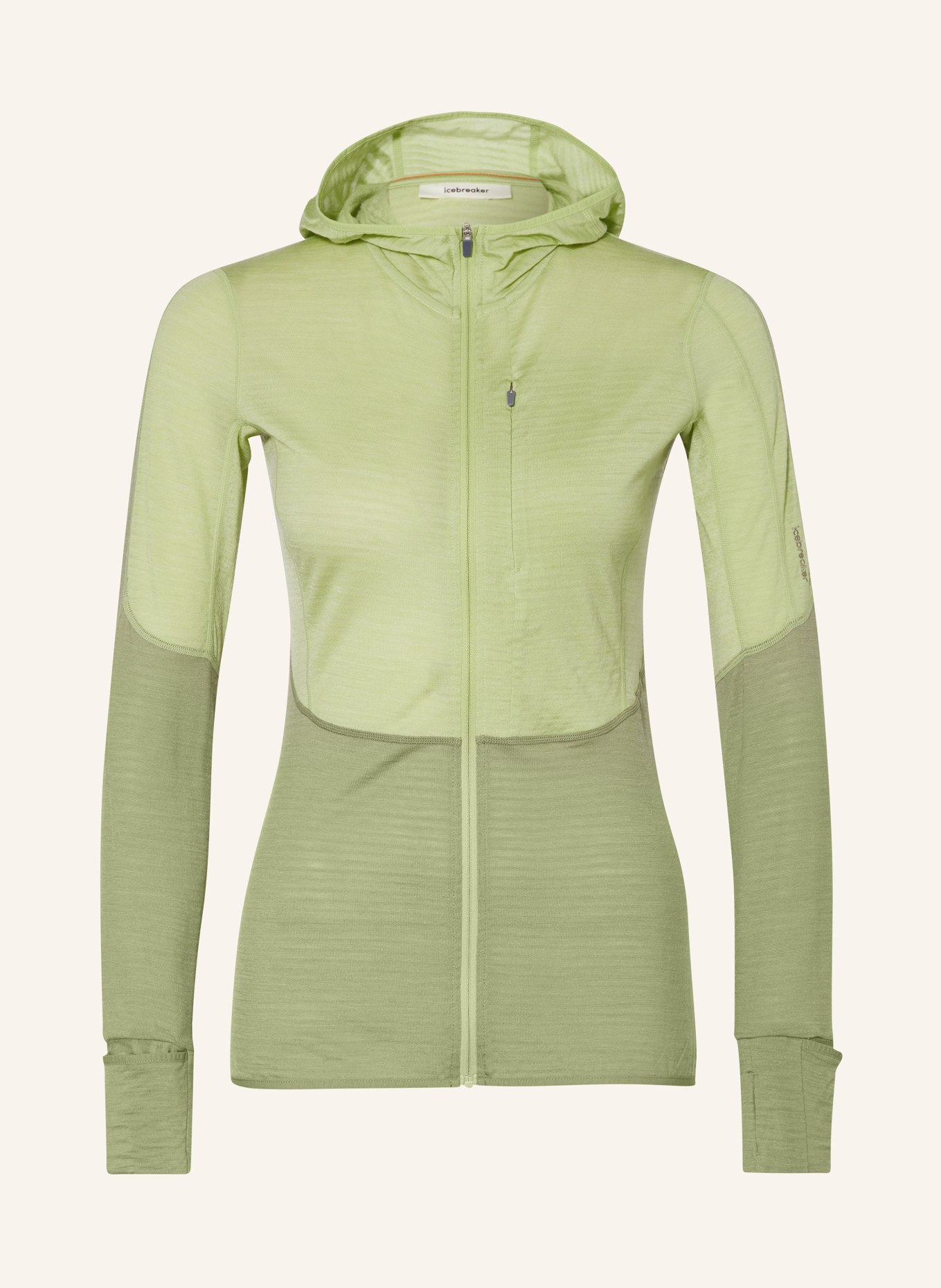 icebreaker Mid-layer jacket MERINO BLEND REALFLEECE™ DESCEDER with merino wool, Color: LIGHT GREEN (Image 1)