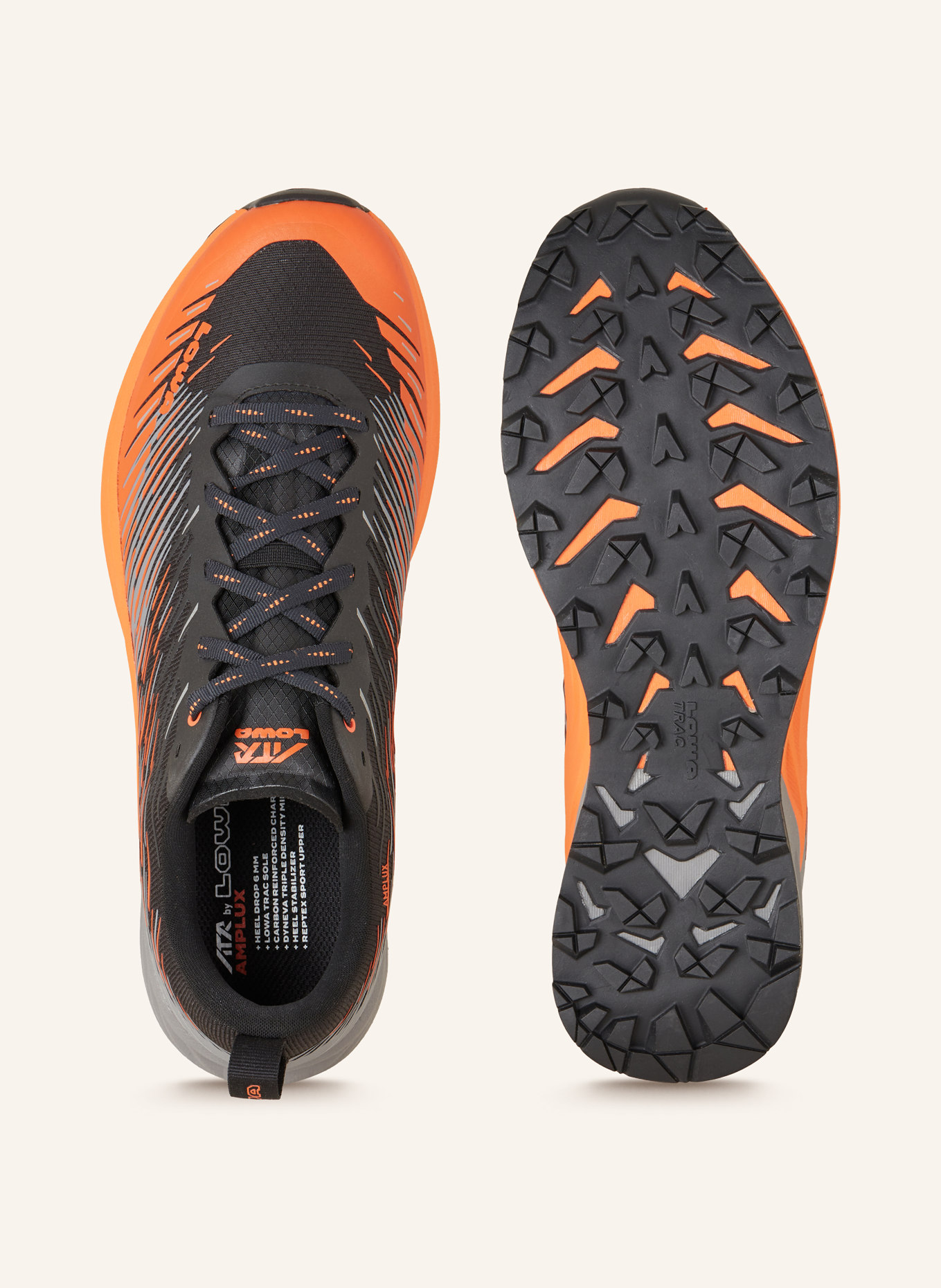LOWA Trailrunning-Schuhe AMPLUX, Farbe: SCHWARZ/ GRAU/ ORANGE (Bild 5)