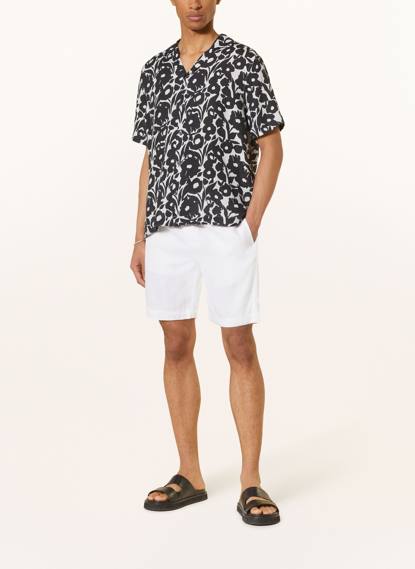 FRESCOBOL CARIOCA Resort shirt ROBERTO comfort fit in linen, Color: BLACK/ WHITE (Image 2)