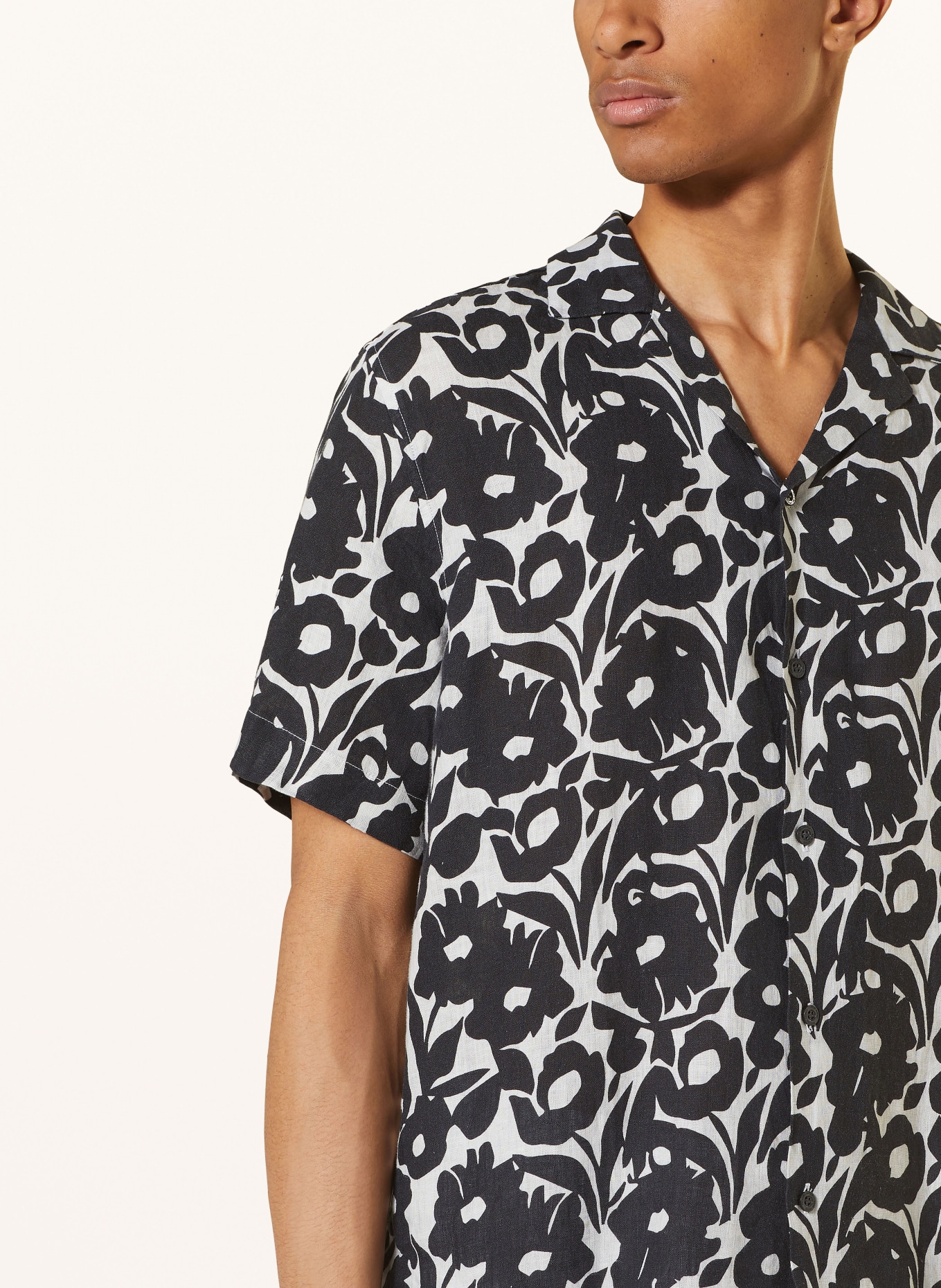 FRESCOBOL CARIOCA Resort shirt ROBERTO comfort fit in linen, Color: BLACK/ WHITE (Image 4)