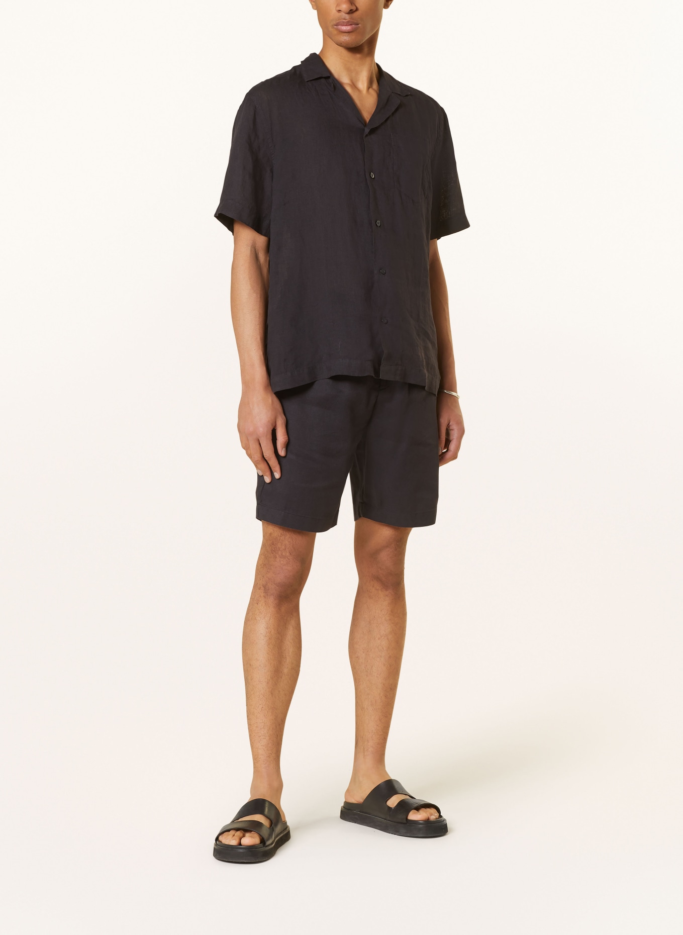 FRESCOBOL CARIOCA Resort shirt ANGELO comfort fit in linen, Color: BLACK (Image 2)