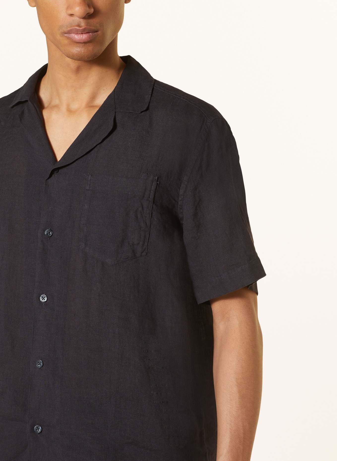 FRESCOBOL CARIOCA Resort shirt ANGELO comfort fit in linen, Color: BLACK (Image 4)