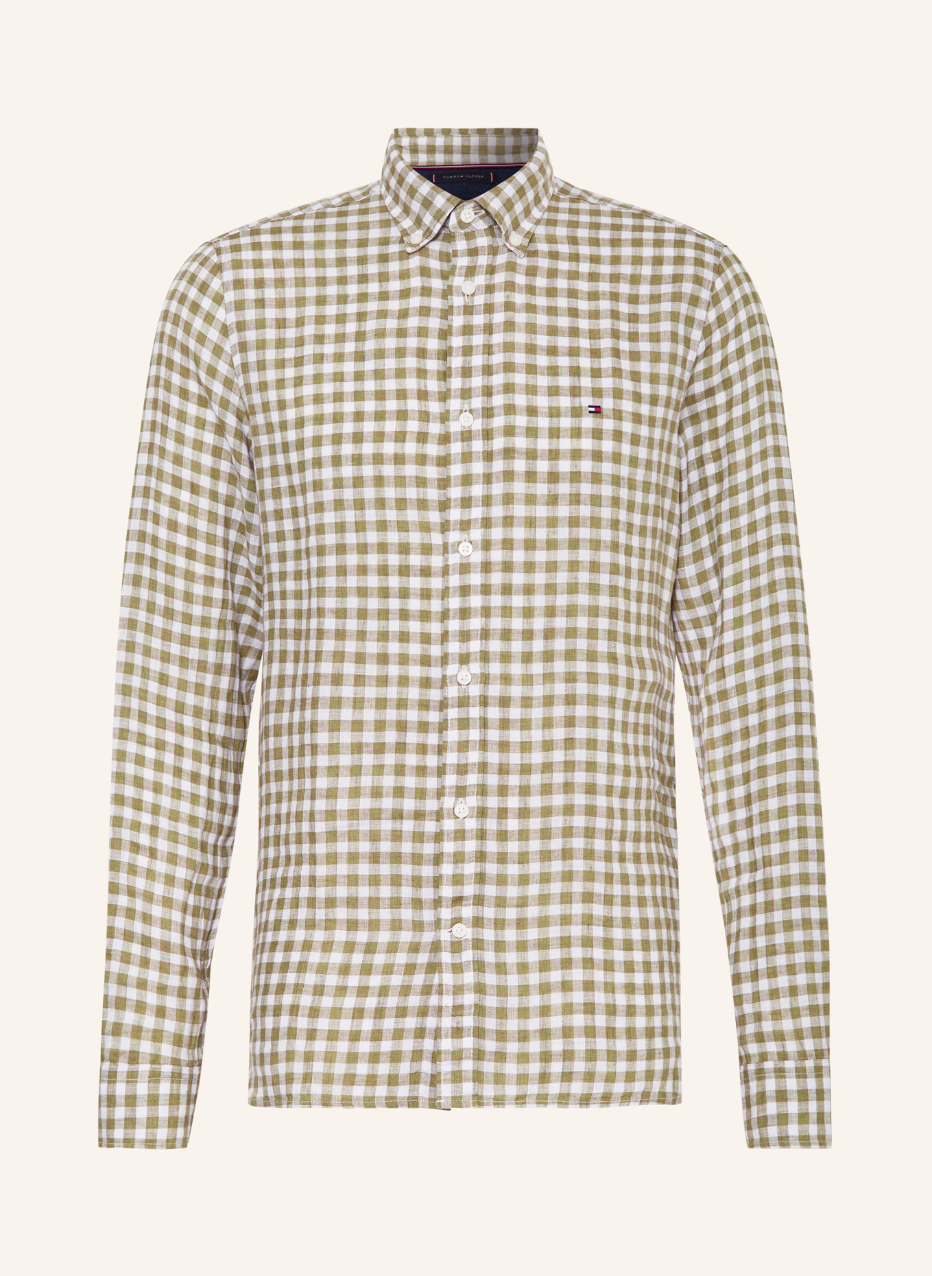 TOMMY HILFIGER Linen shirt slim fit, Color: OLIVE/ WHITE (Image 1)