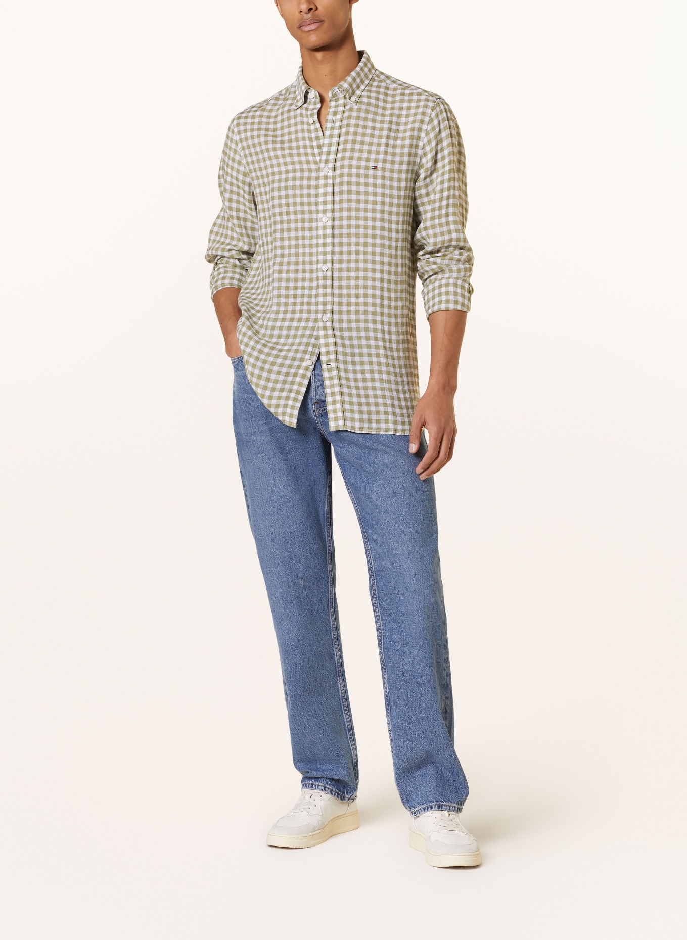 TOMMY HILFIGER Linen shirt slim fit, Color: OLIVE/ WHITE (Image 2)